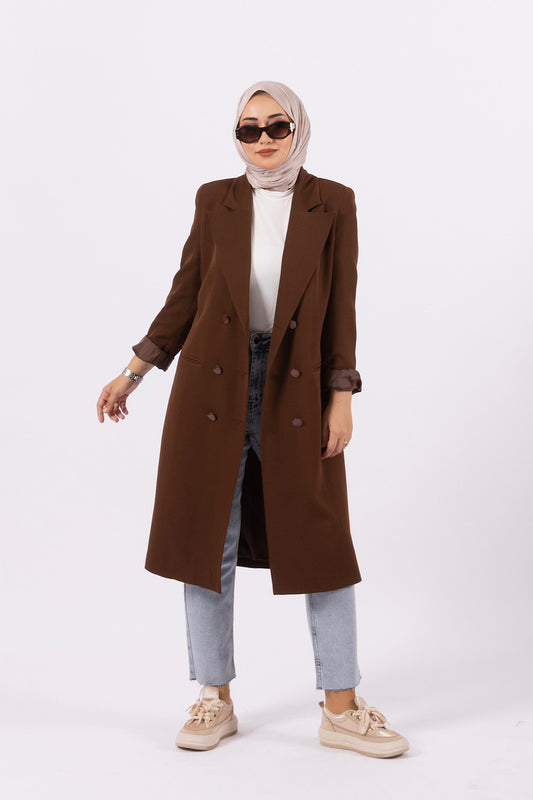 Uzun Blazer Ceket Kahverengi 24K6109-KAHVERENGI