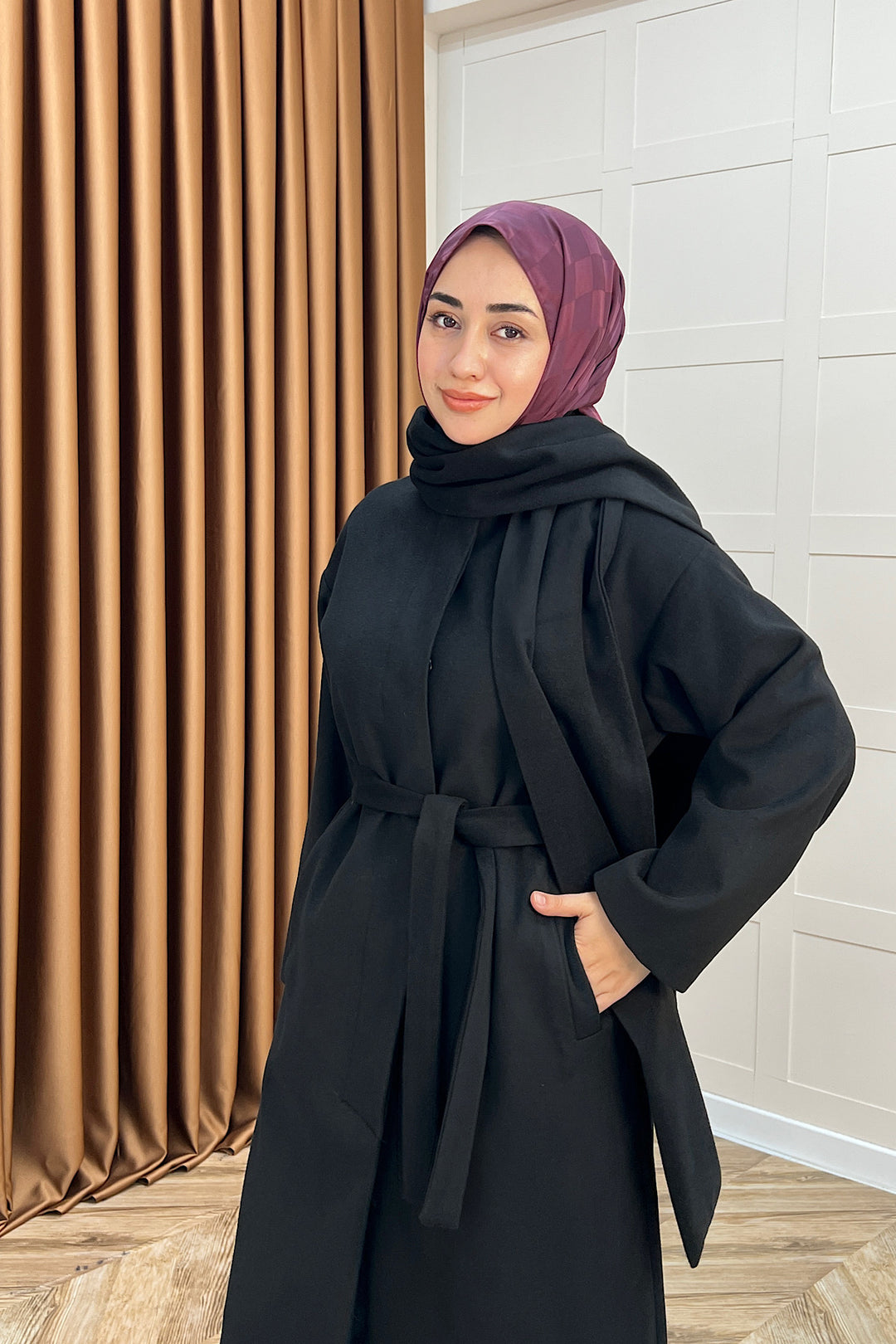 Siena Atkı Detay Kaşe Kaban Siyah 5530-SIYAH