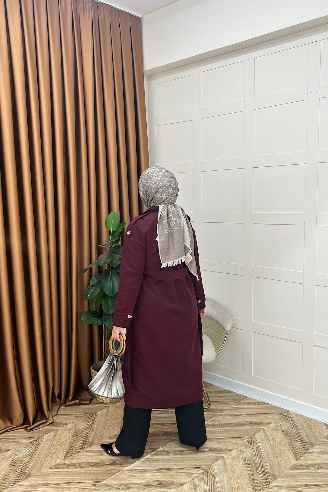 Hazel Astarlı Trençkot Bordo 5532-BORDO
