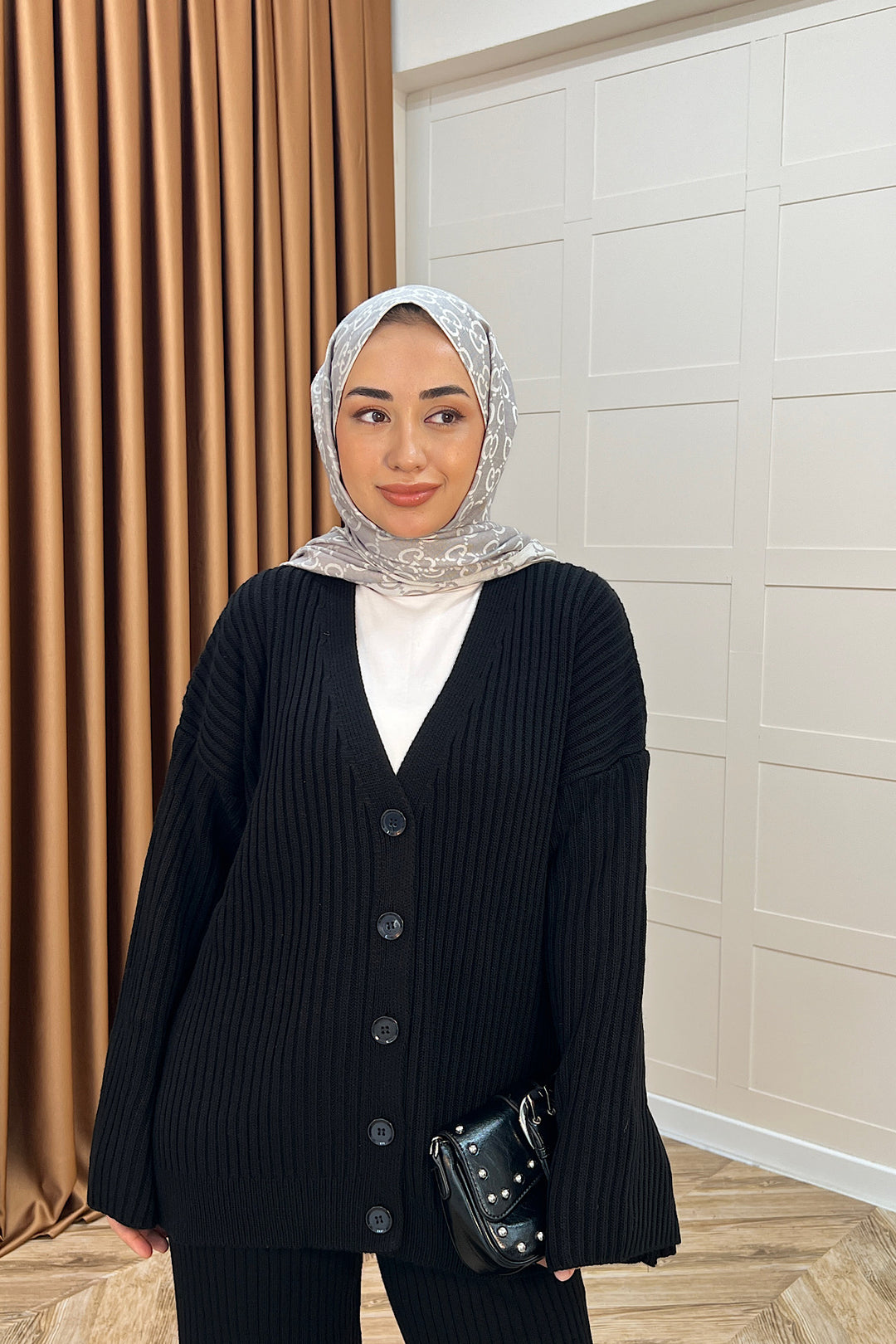 Galata Fitilli Triko Hırka Takım Siyah 25630-SIYAH