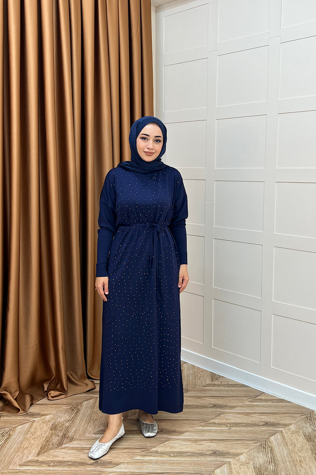 Mabel Taşlı Triko Elbise Lacivert 25270-LACIVERT