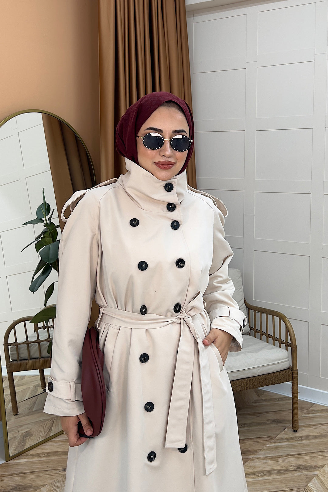 Elora Kuşaklı Uzun Trençkot Taş 5535-TAS