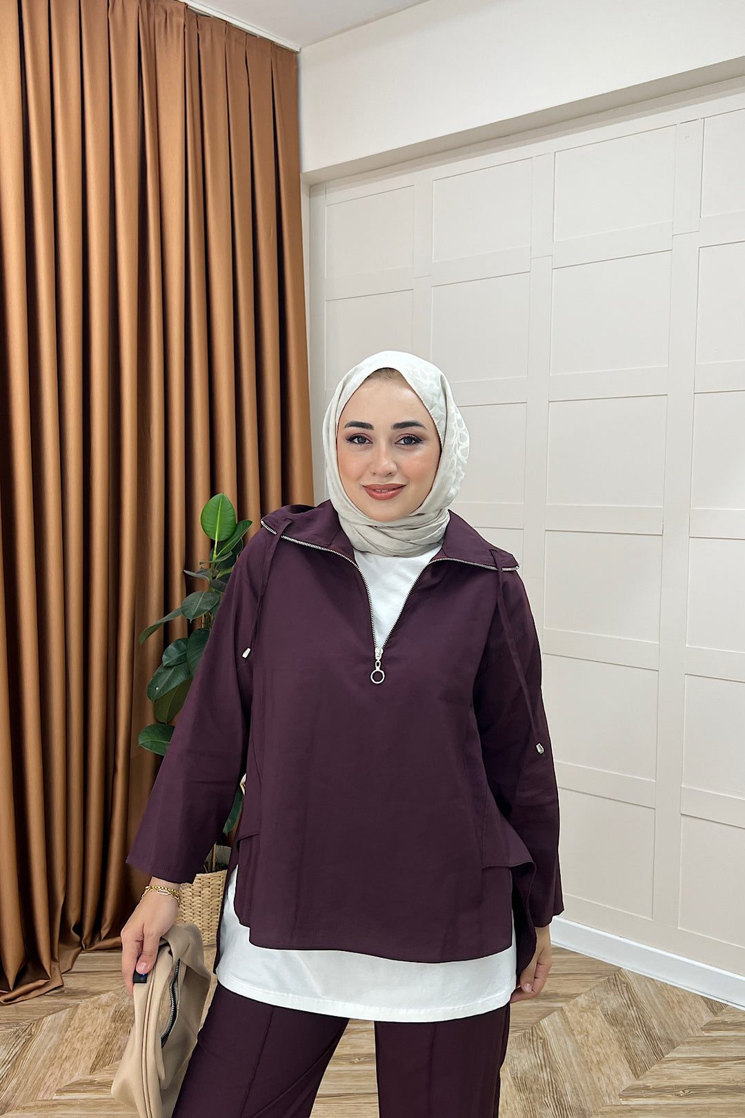 Almira Yarım Fermuar İkili Takım Mürdüm 08370-MURDUM