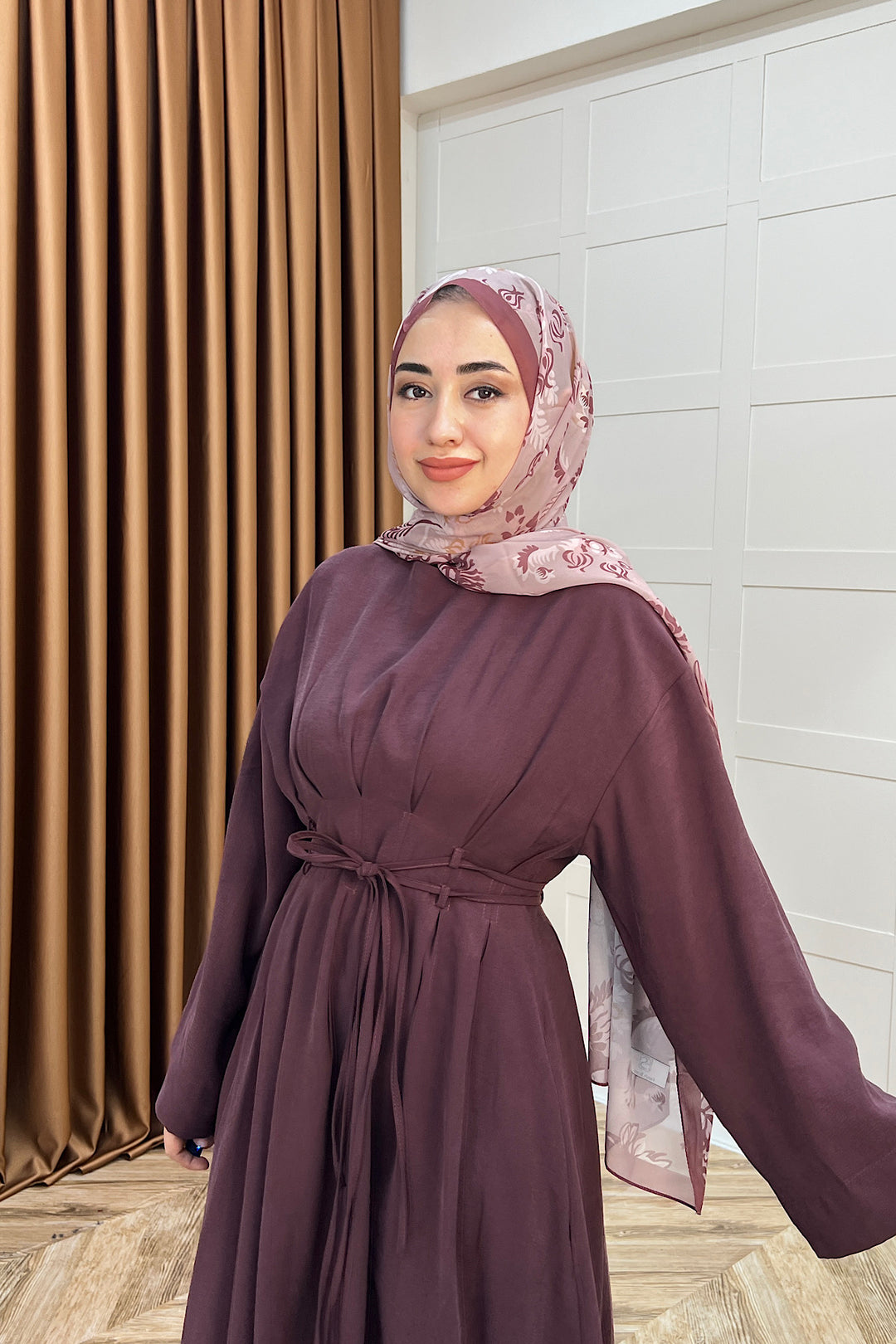 Belden Bağlamalı Cupra Elbise Mürdüm 5013-MURDUM