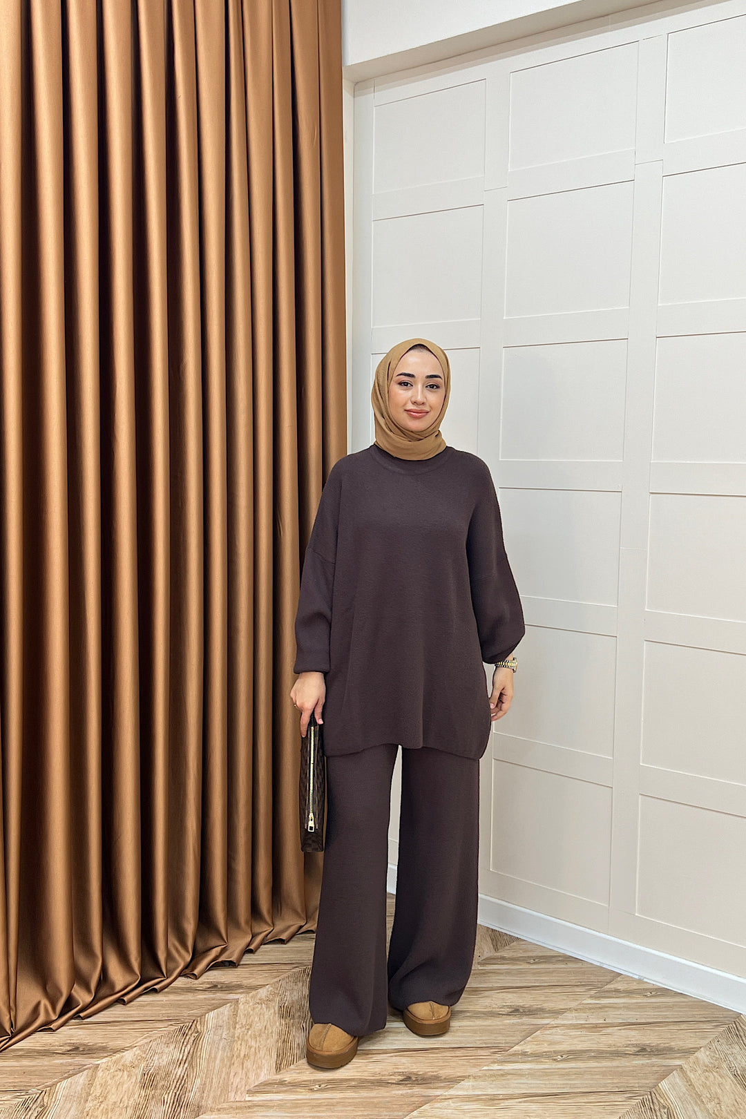 Dilşah Angora İkili Triko Takım Kahverengi 25650-KAHVERENGI