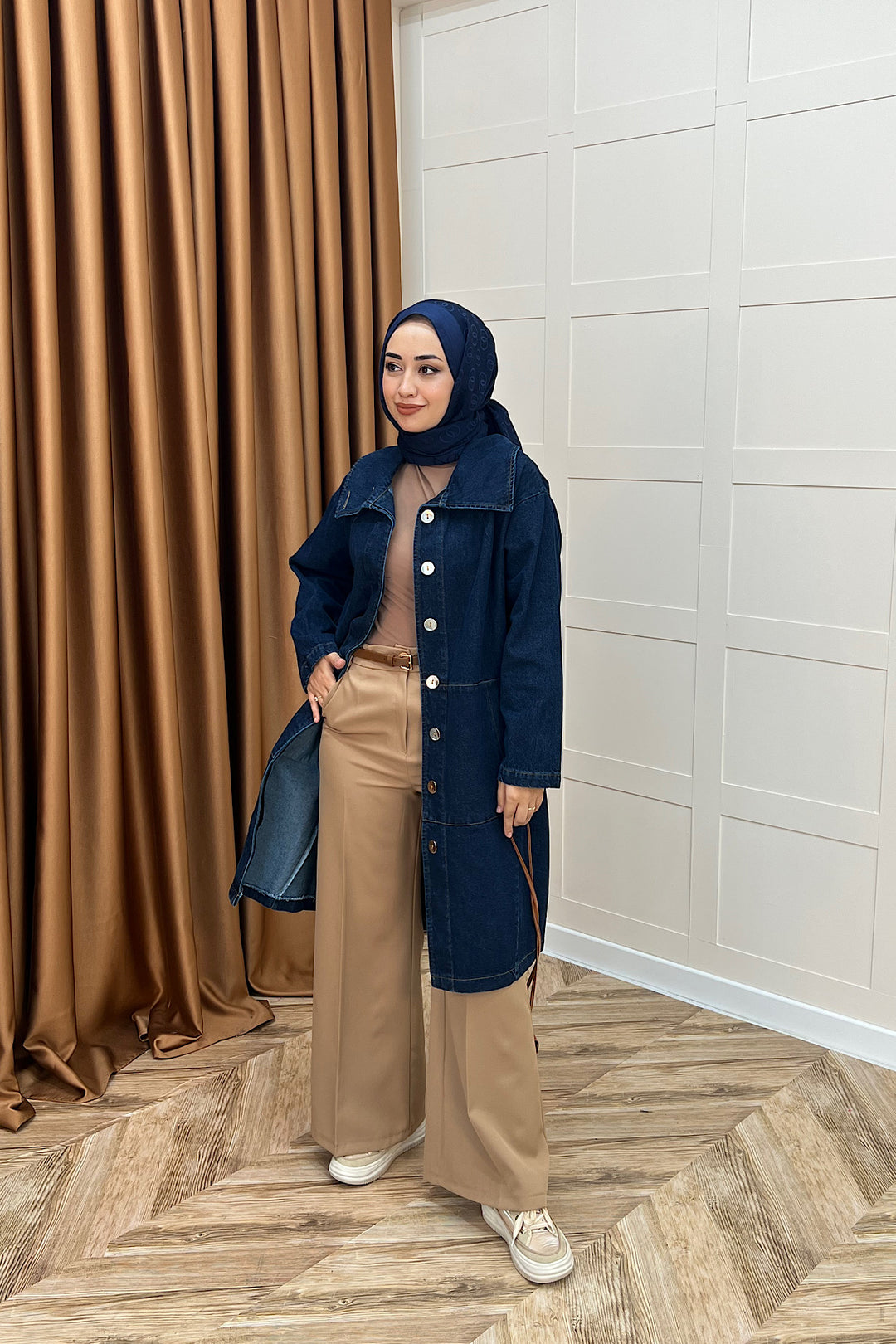 Yaka Detay Kot Ceket Lacivert 5507-LACIVERT