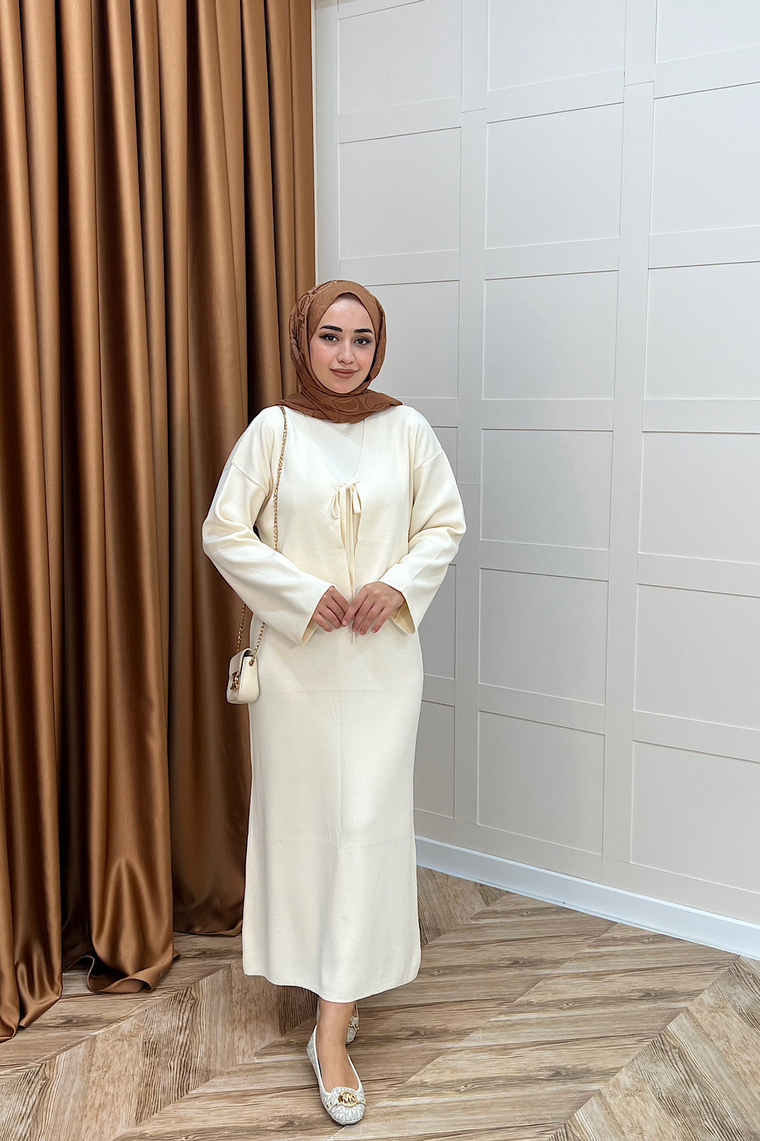 Ester Croplu İkili Triko Elbise Krem 25160-KREM