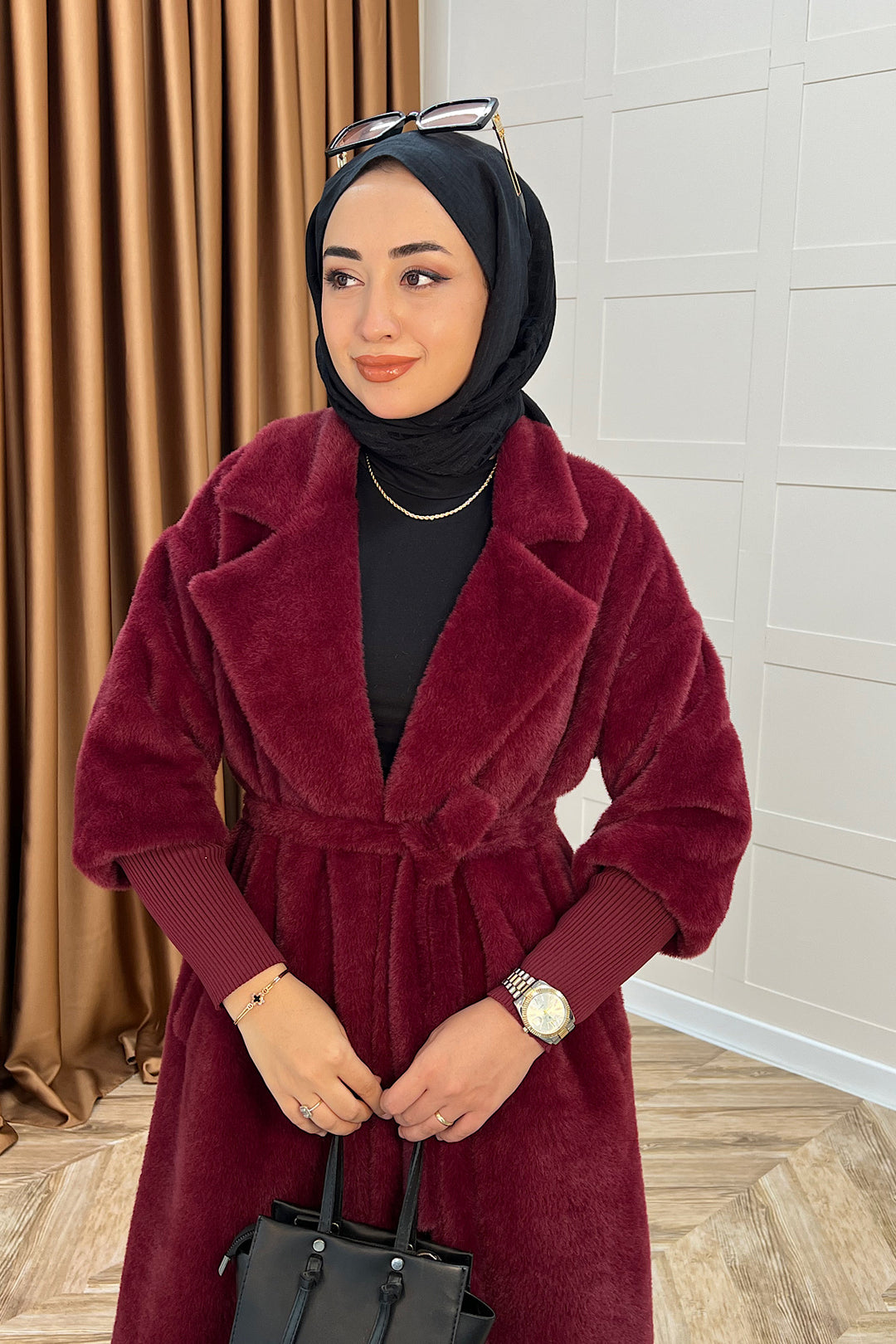 Angora Premium Kumaş Kaban Bordo 5519-BORDO
