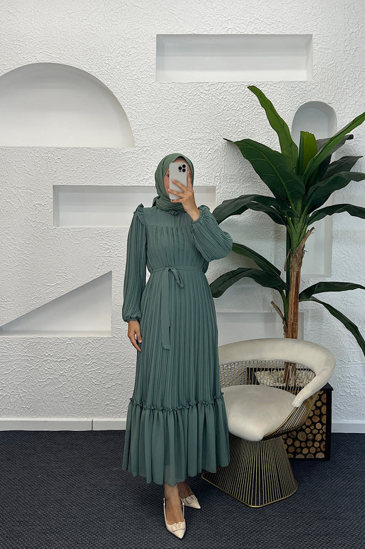 Bella Piliseli Şifon Elbise Mint 04670-MINT