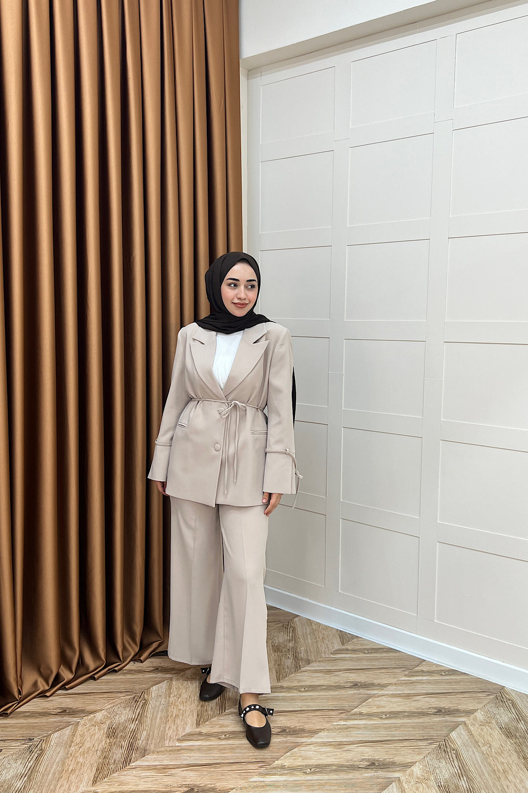 Kuşak Detay Ceket Takım Taş 5004-TAS