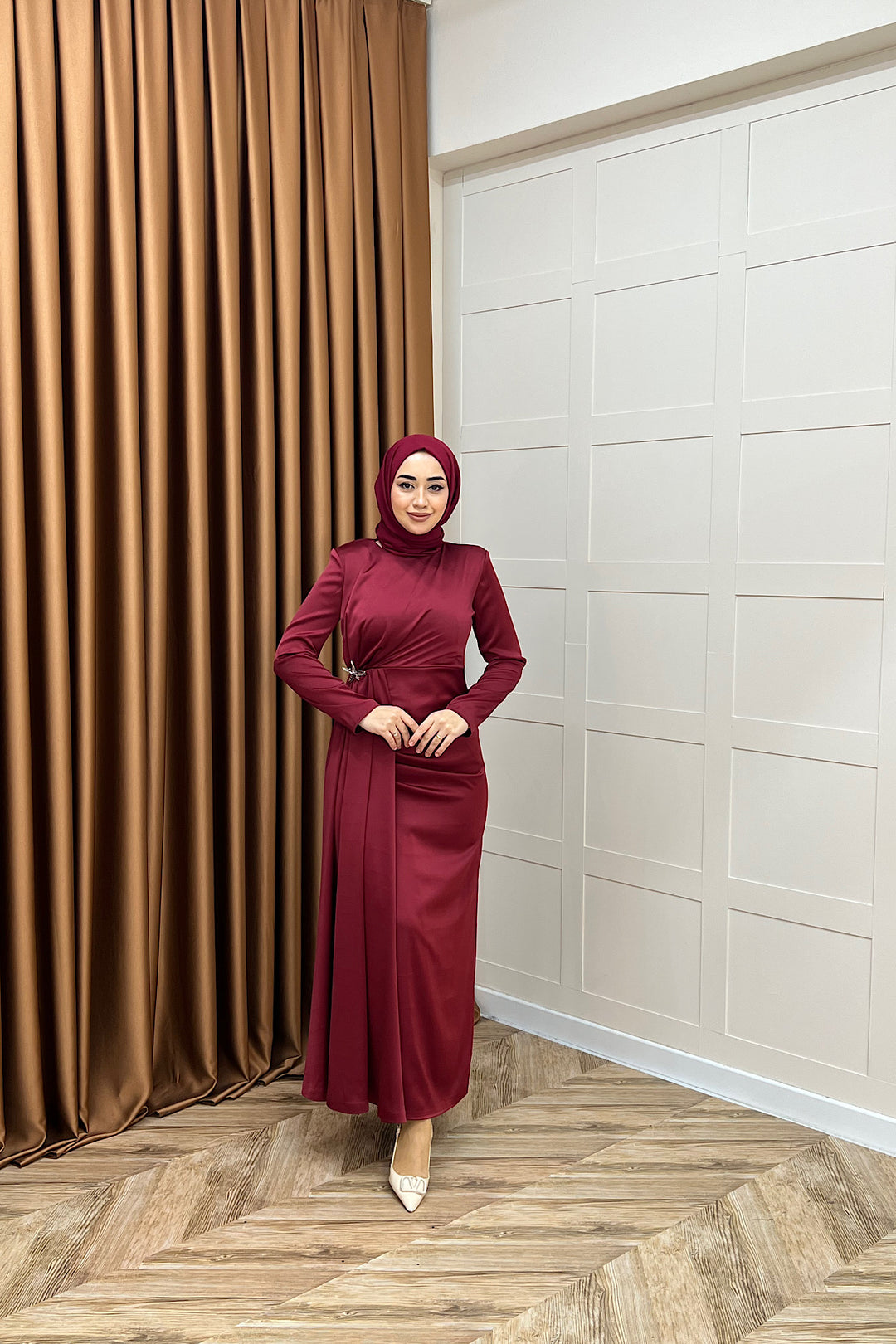Hazel Saten Abiye Bordo 3084-BORDO