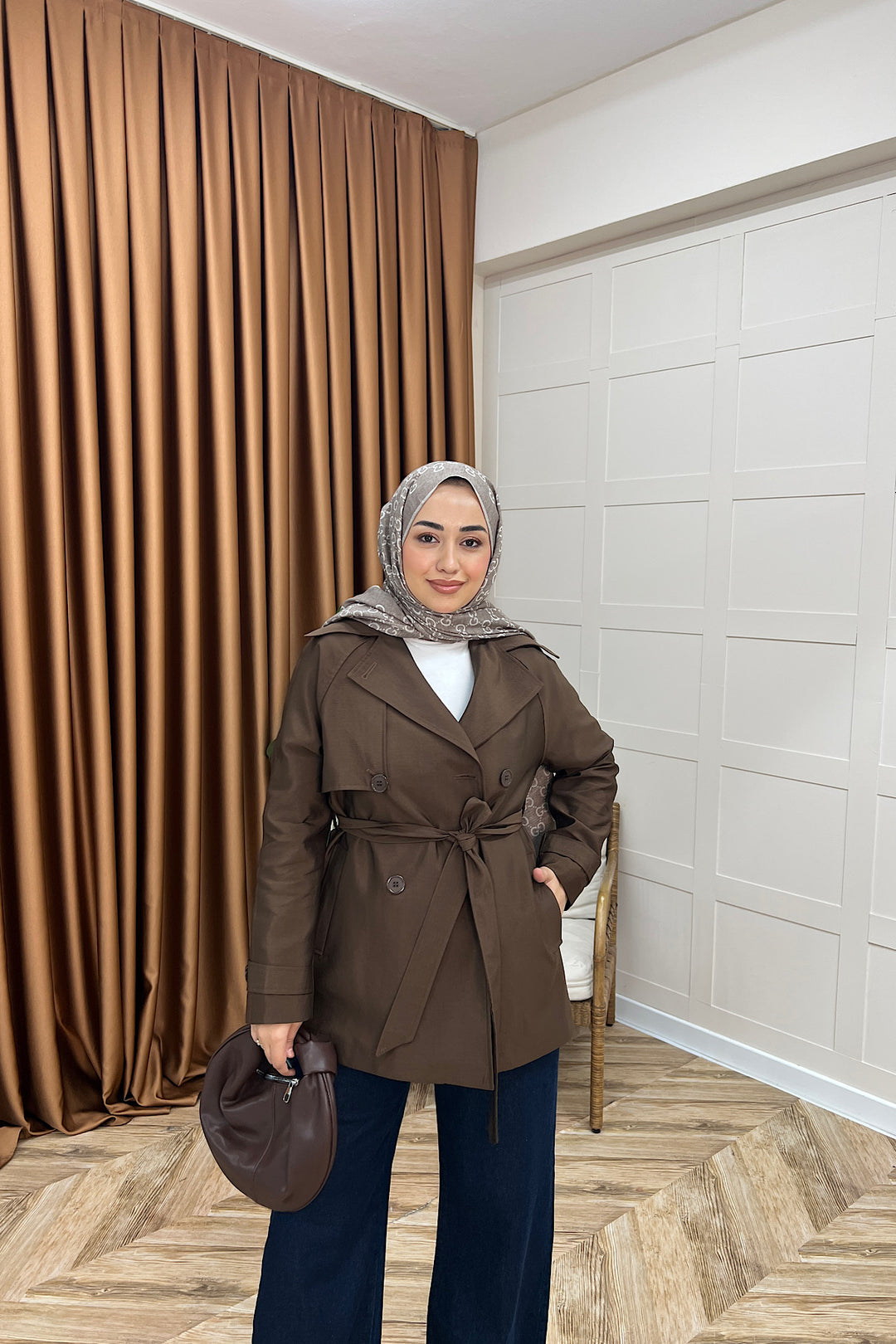 Elya Kuşaklı Trençkot Kahverengi 1006-KAHVERENGI
