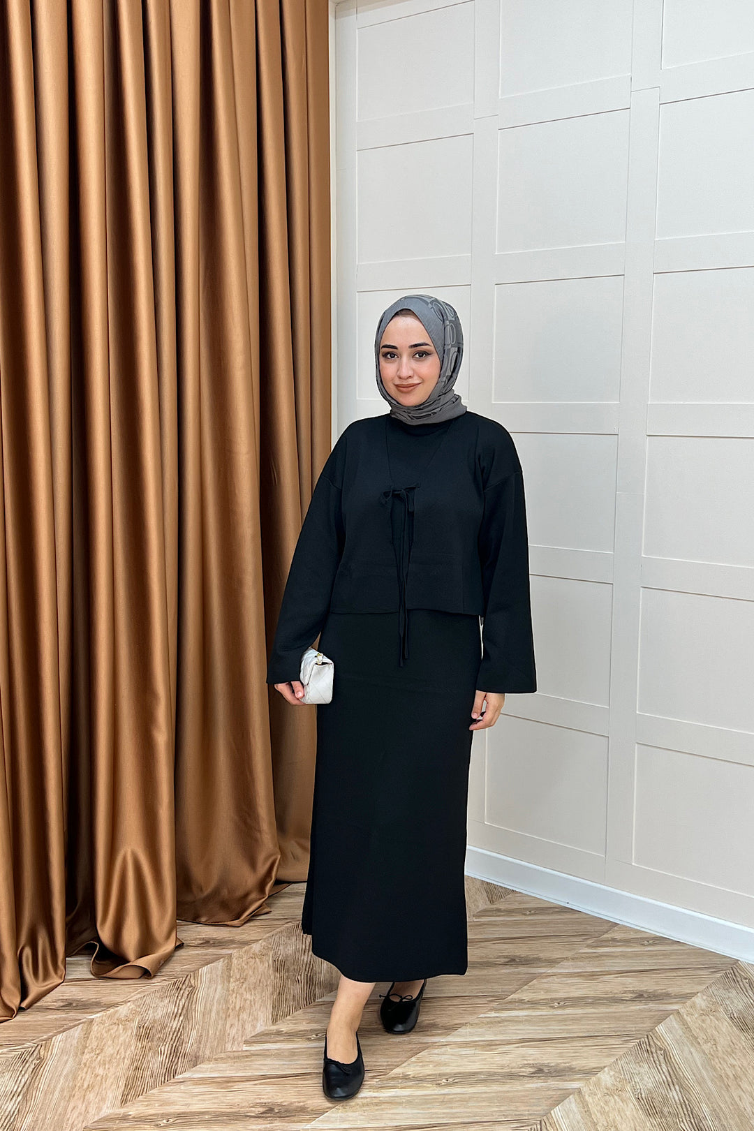 Ester Croplu İkili Triko Elbise Siyah 25160-SIYAH