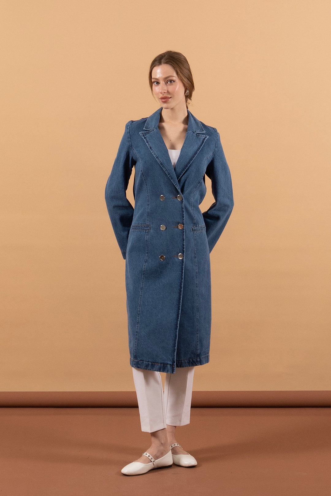 Uzun Kot Ceket Mavi 6191-MAVI