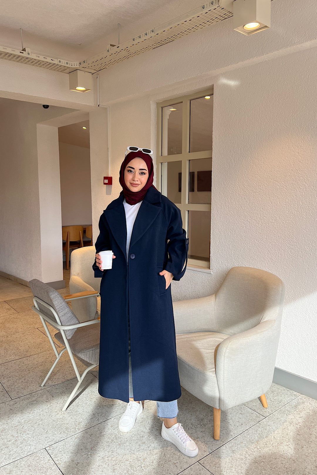 Kol Detay Kaşe Kaban Lacivert 5522-LACIVERT