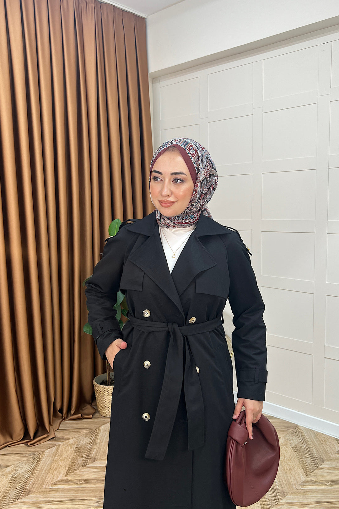 Hazel Astarlı Trençkot Siyah 5532-SIYAH