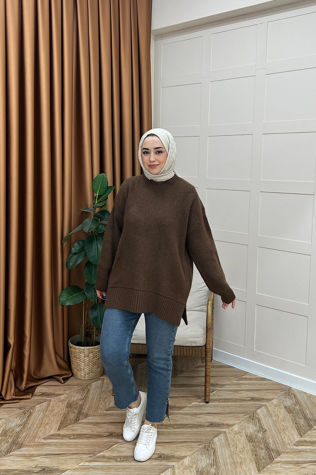 Lones Yumoş Tunik Kahverengi 26194-KAHVERENGI