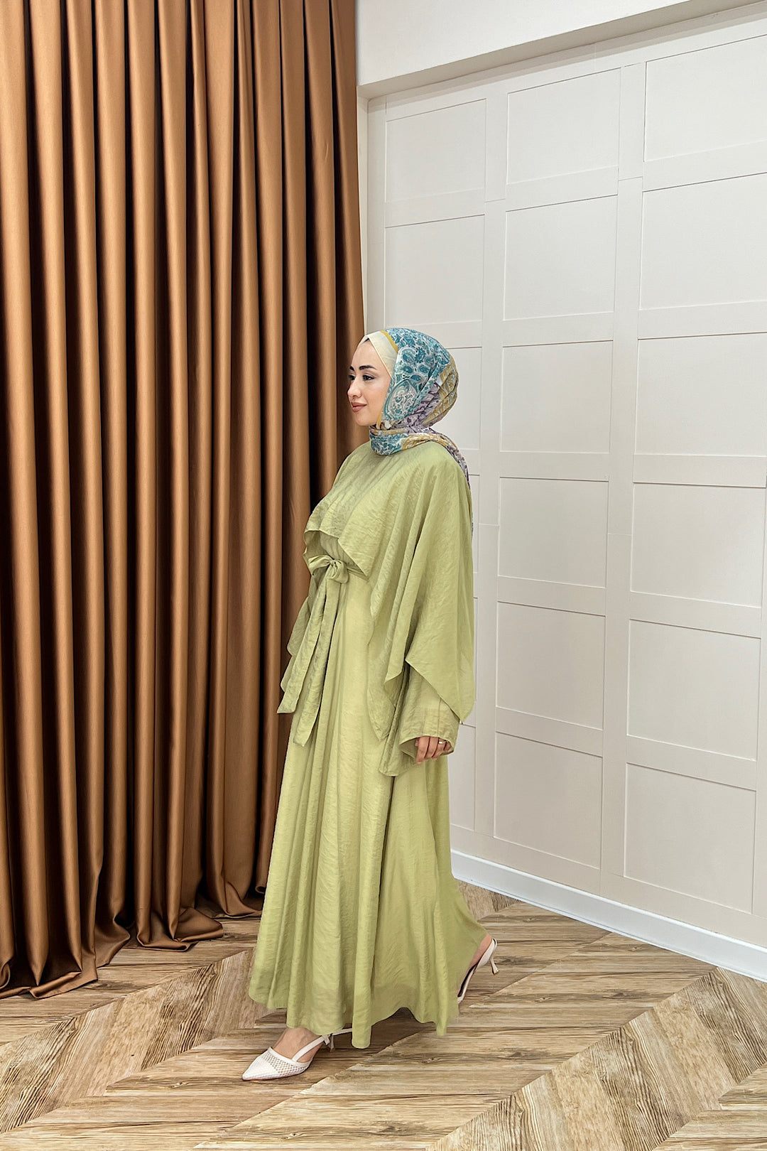 Bella Pelerin Detay Elbise Yeşil 8054-YESIL