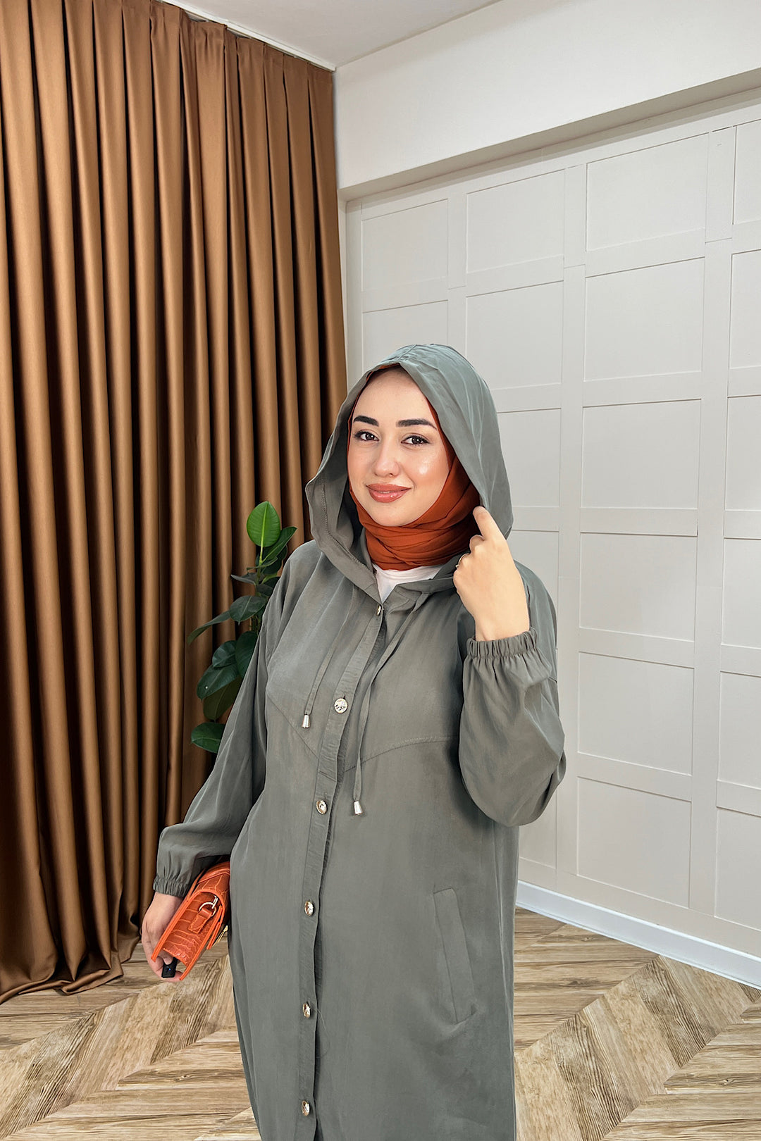 004-Liana Düğmeli Kap Haki 004-HAKI