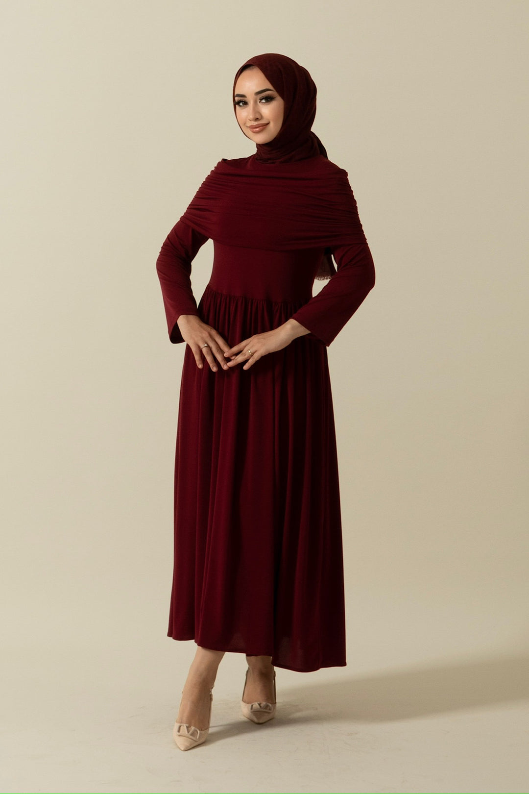 Omuz Drapeli Elbise Bordo 9611-BORDO