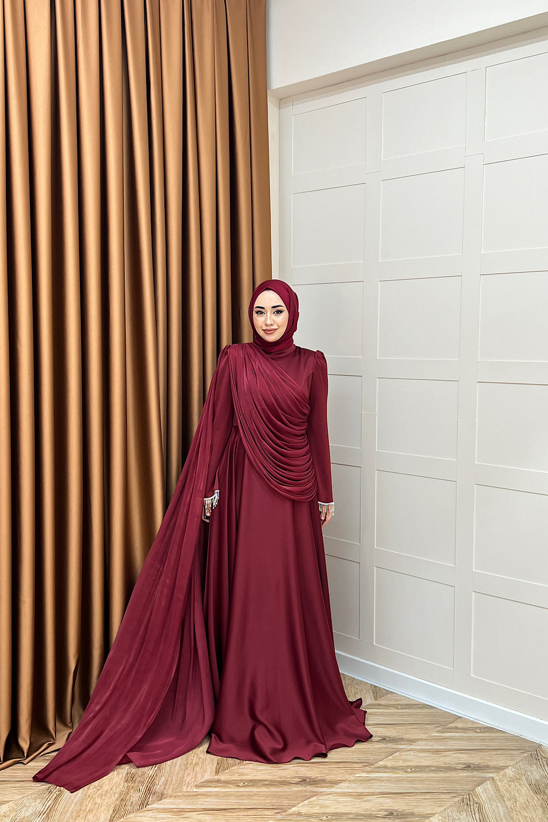 Lunessa Pelerin Detay Abiye Bordo 3100-BORDO