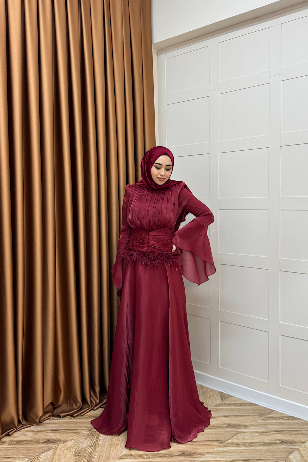 Nova Bel Drapeli Abiye Bordo 3089-BORDO
