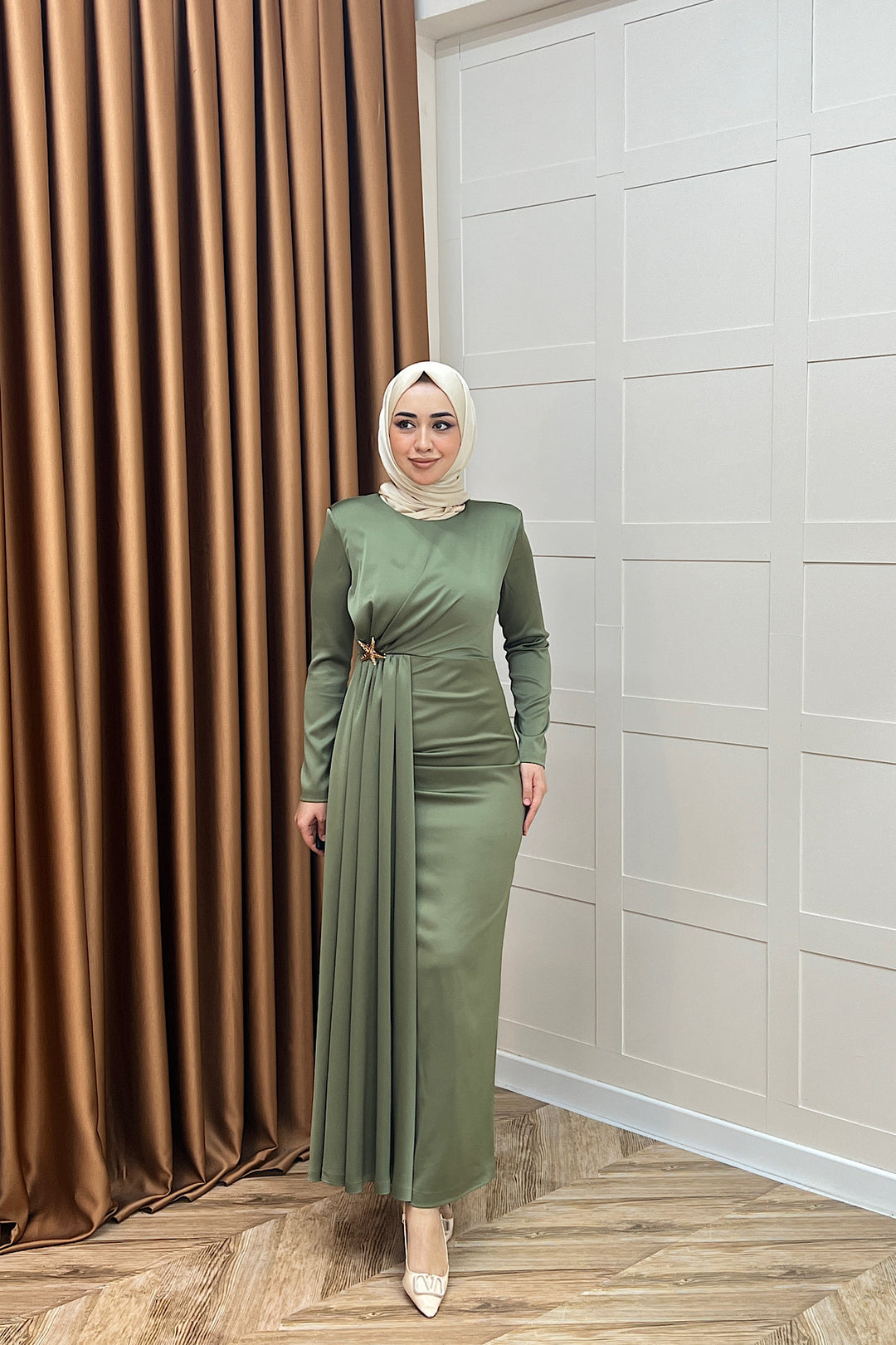Hazel Saten Abiye Yeşil 3084-YESIL