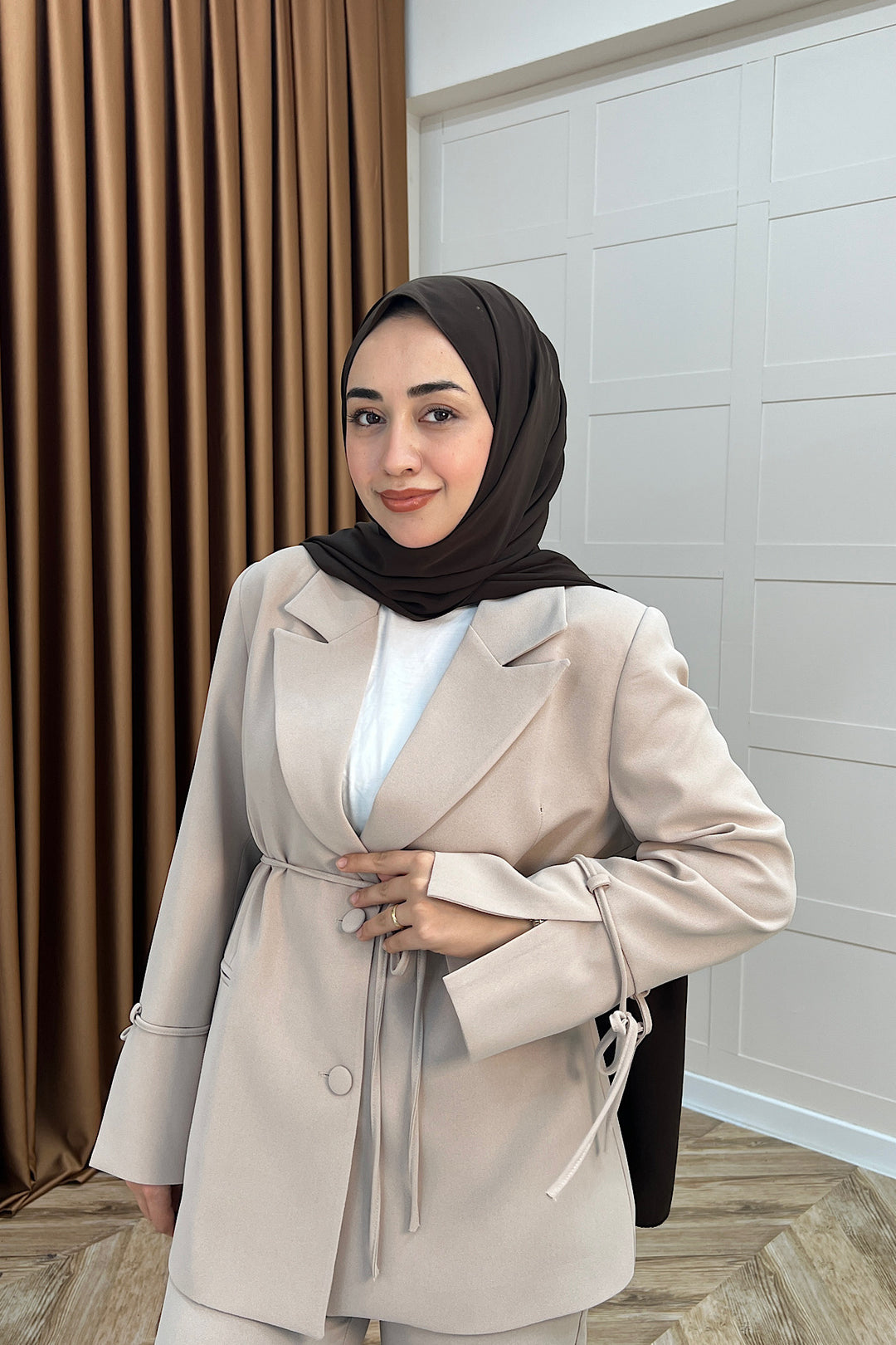 Kuşak Detay Ceket Takım Taş 5004-TAS