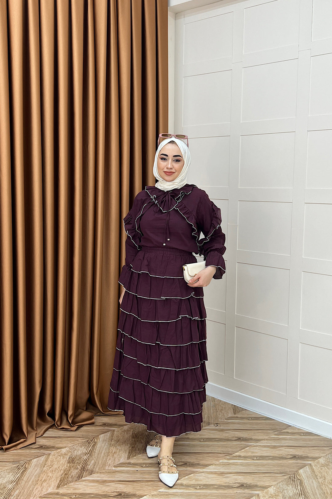 Yağmur Volanlı Etek Takım Bordo 3237-BORDO