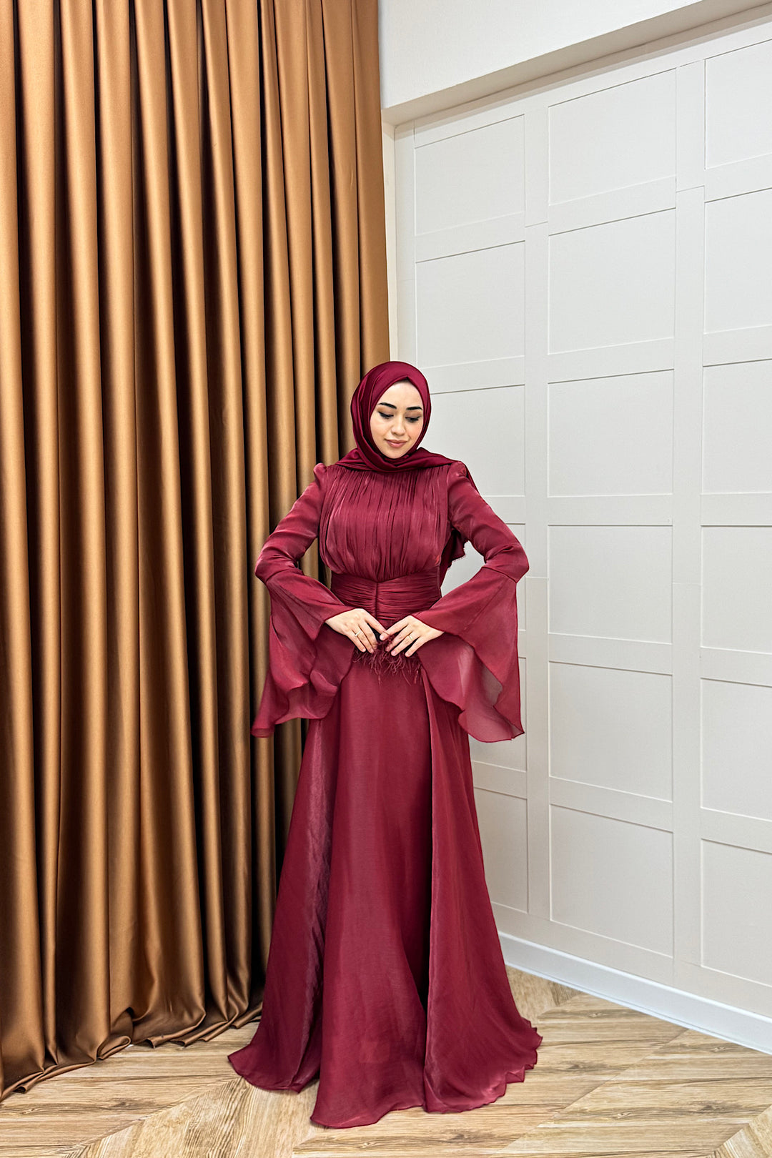 Nova Bel Drapeli Abiye Bordo 3089-BORDO