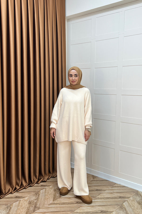 Dilşah Angora İkili Triko Takım Krem 25650-KREM