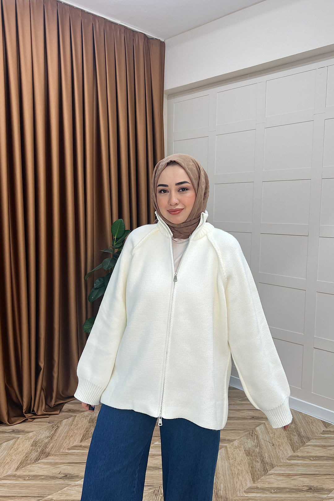 Julie Fermuarlı Hırka Krem 25800-KREM