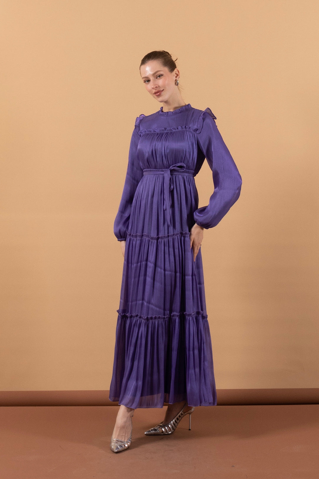 Robalı İpek Elbise Lila 3006-LILA