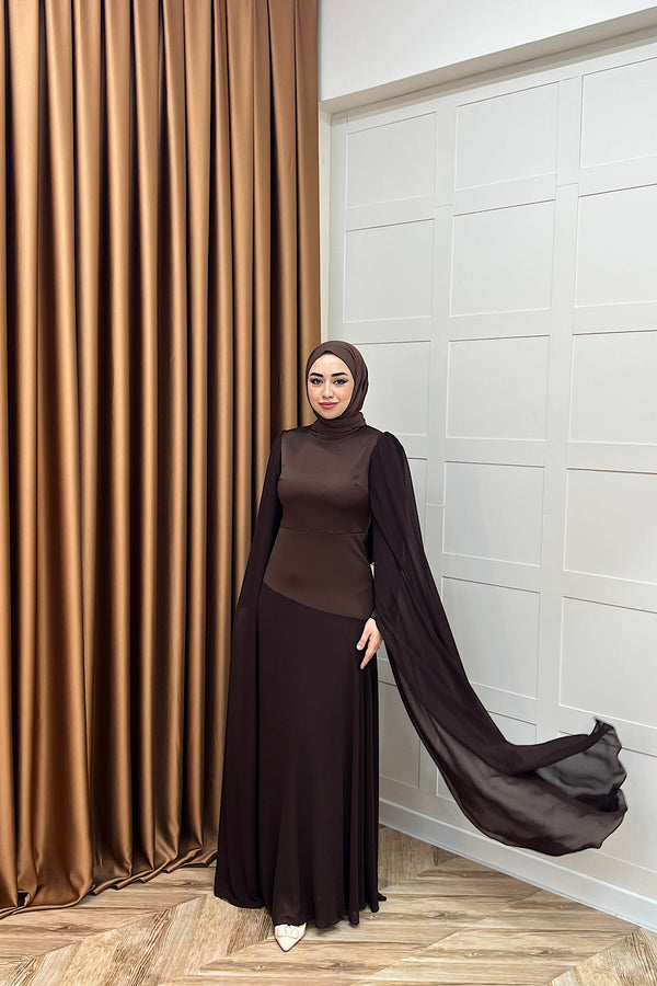 Lucca Saten Garnili Abiye Kahverengi 3077-KAHVERENGI