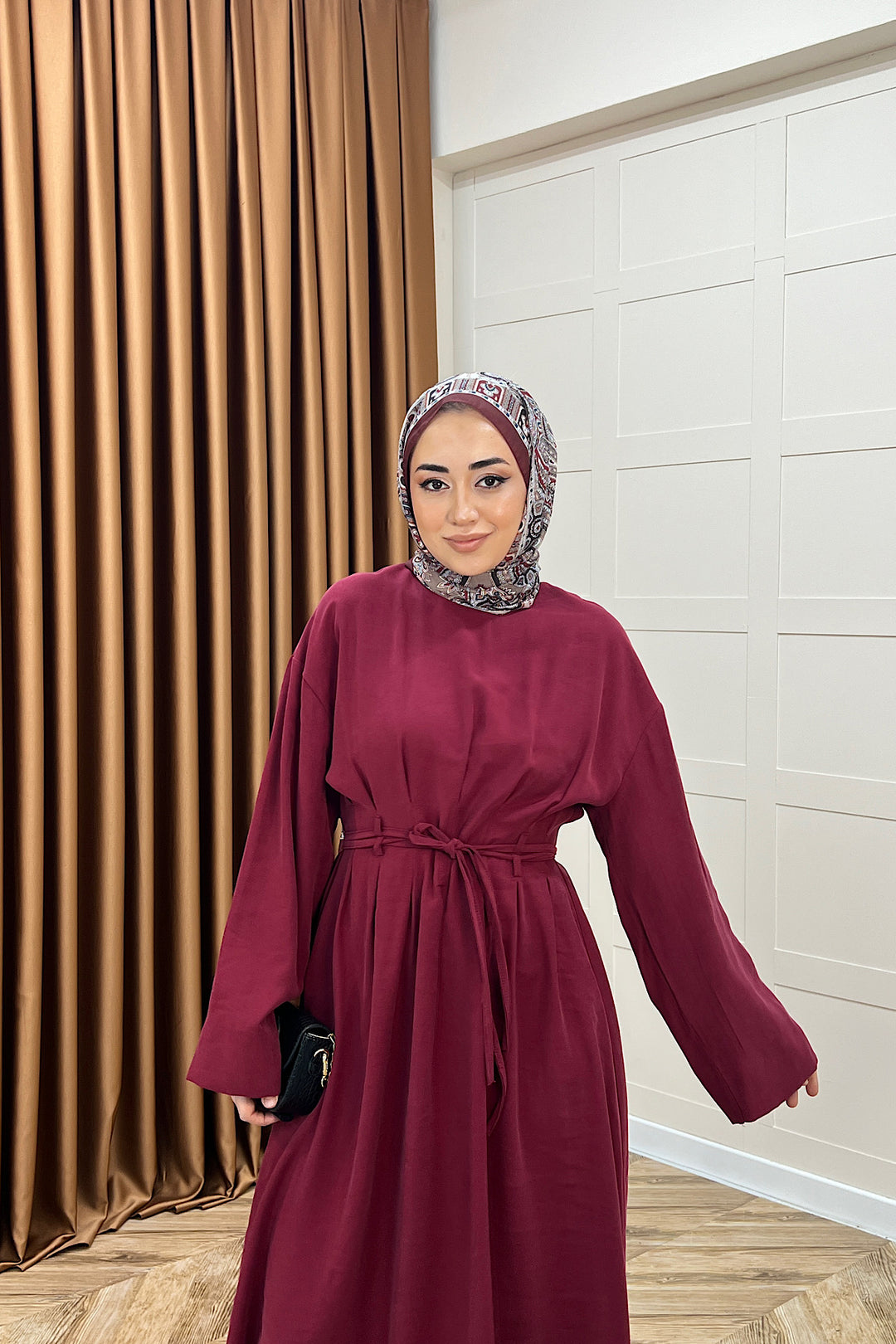 Alya Belden Bağlamalı Elbise Bordo 39020-BORDO