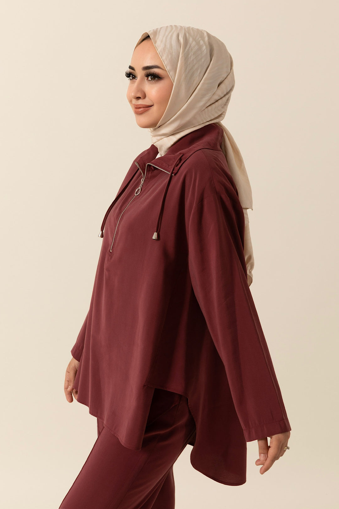 Yarım Fermuar Detay Ikılı Takım Bordo 8370-BORDO