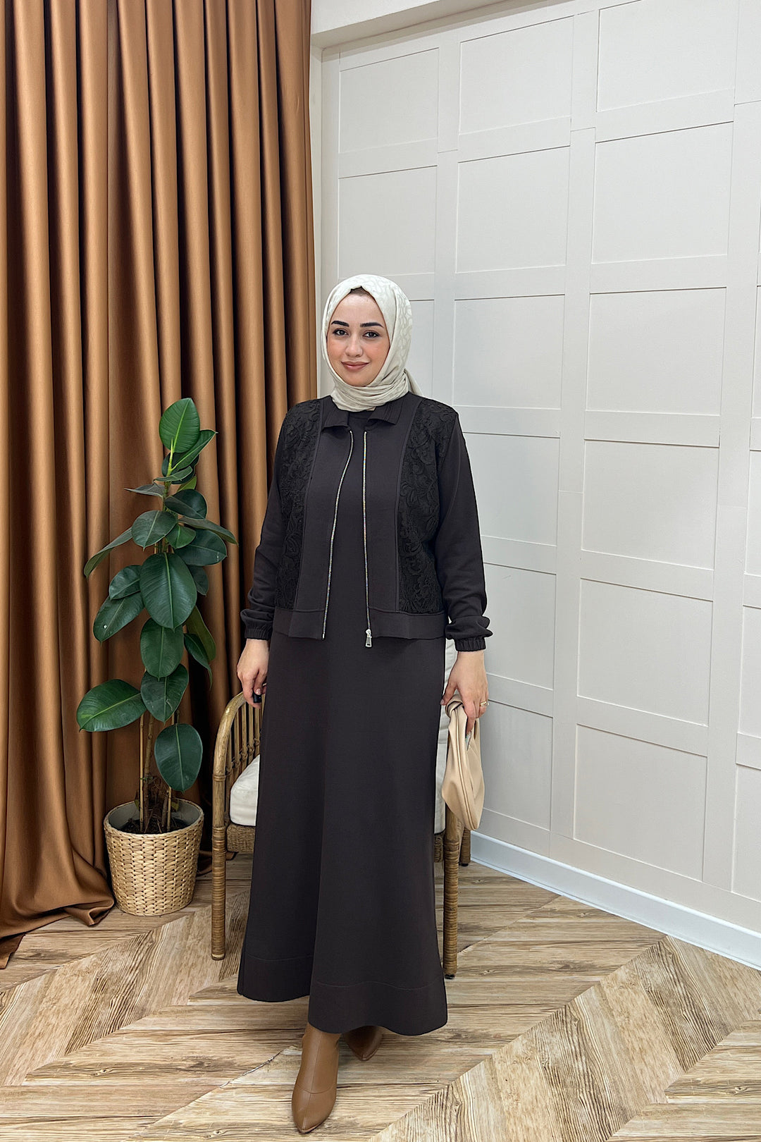 Maria İkili Elbise Kahverengi 26104-KAHVERENGI