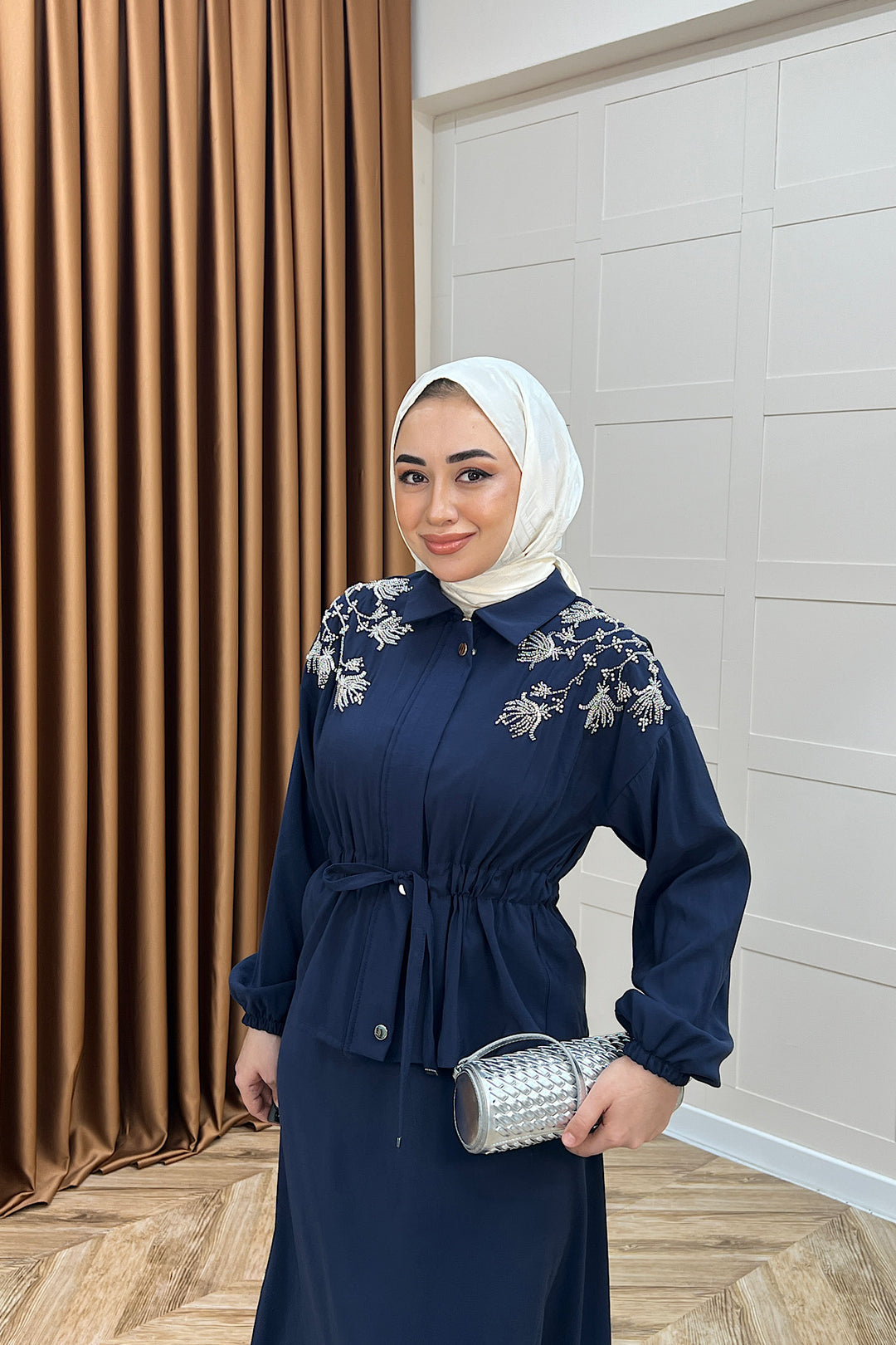 Laura Taş İşlemeli Etek Takım Lacivert 02969-LACIVERT