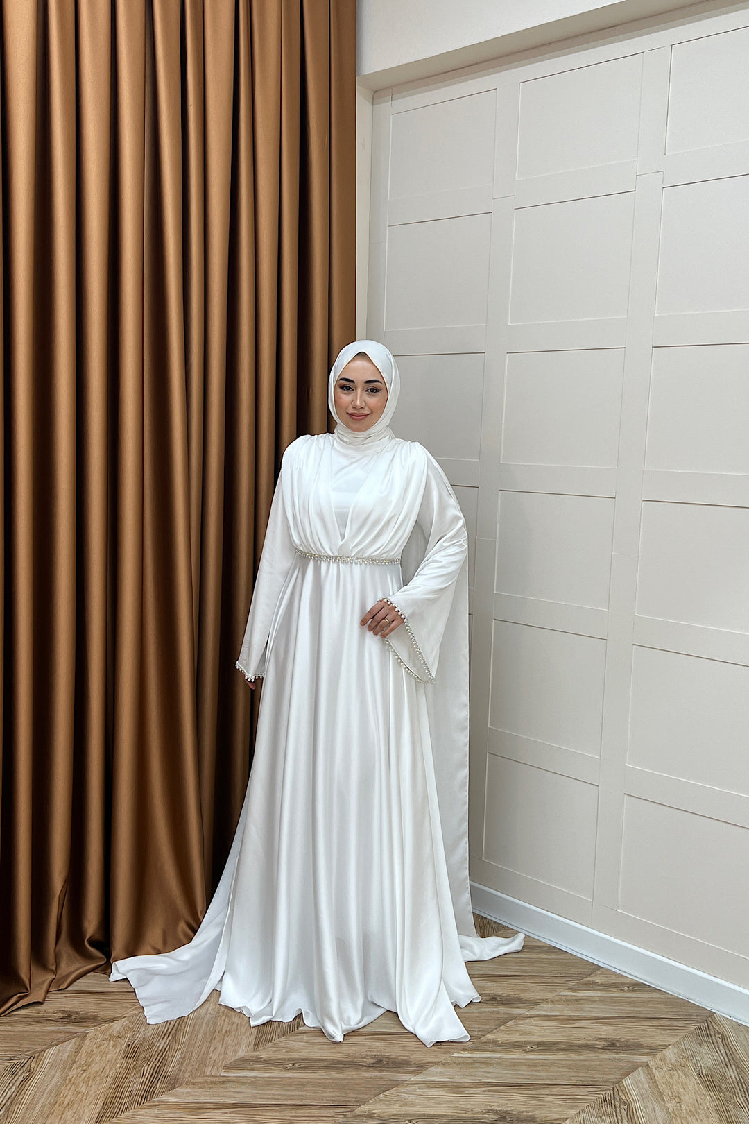 Elite İnci Detay Abiye Beyaz 3098-BEYAZ