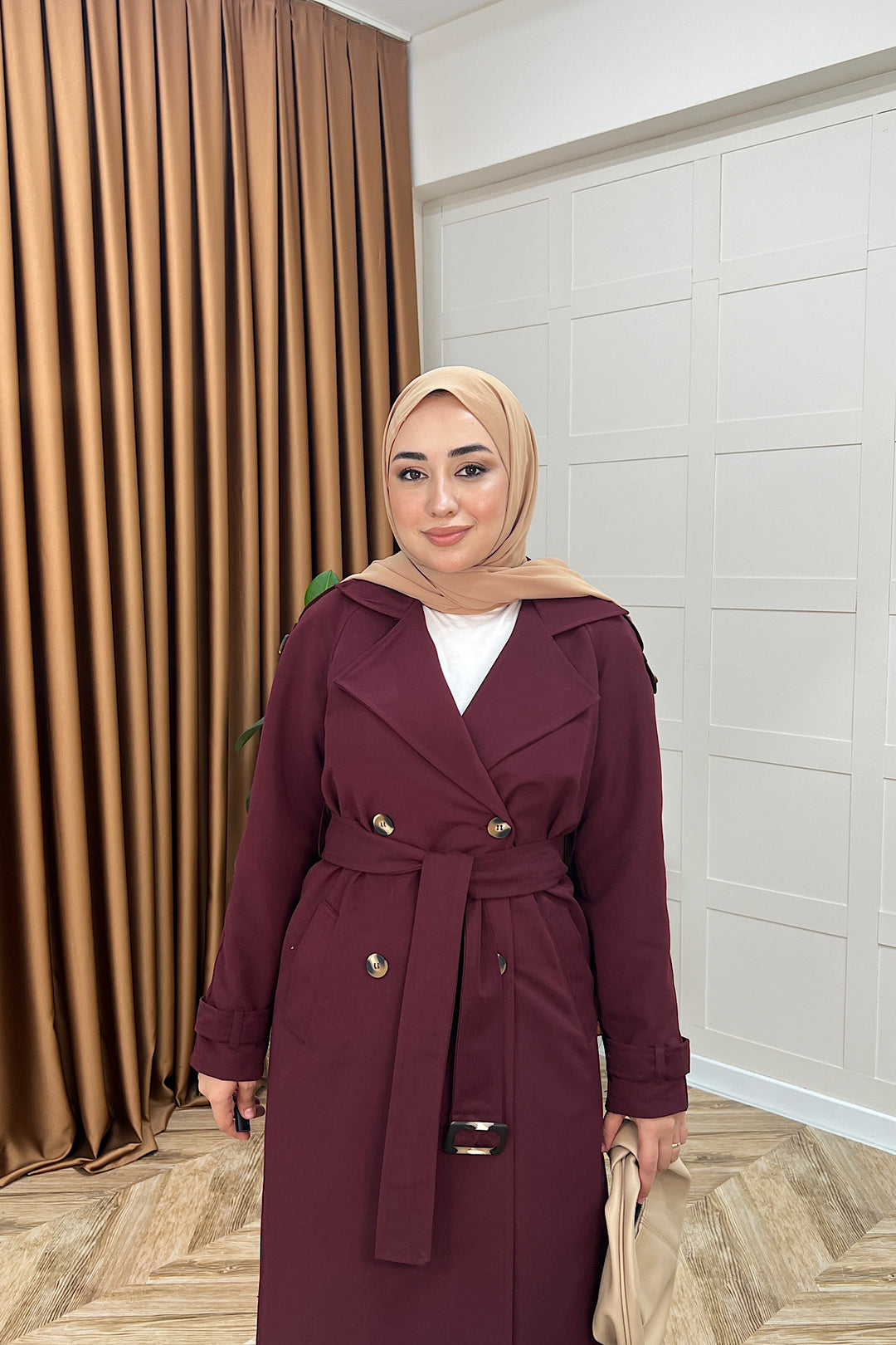 Pamella Kuşaklı Trençkot Bordo 5533-BORDO