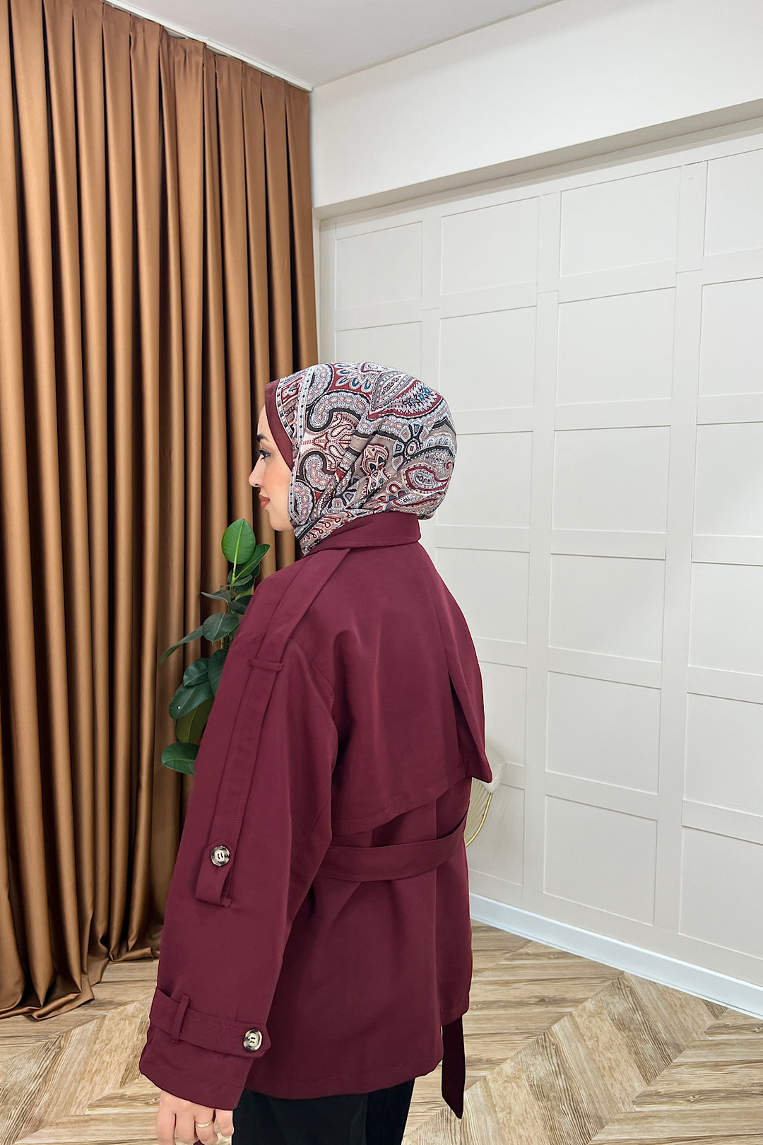 Pera Kuşaklı Trençkot Bordo 5534-BORDO