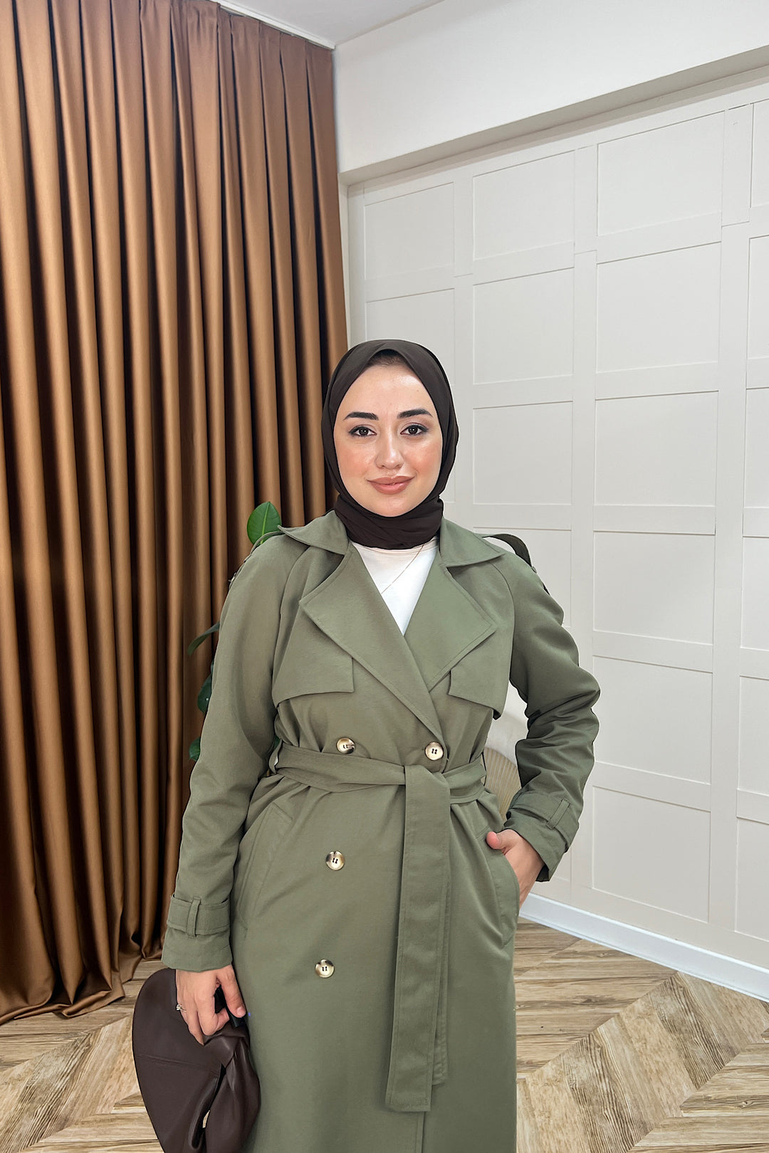 Hazel Astarlı Trençkot Haki 5532-HAKI