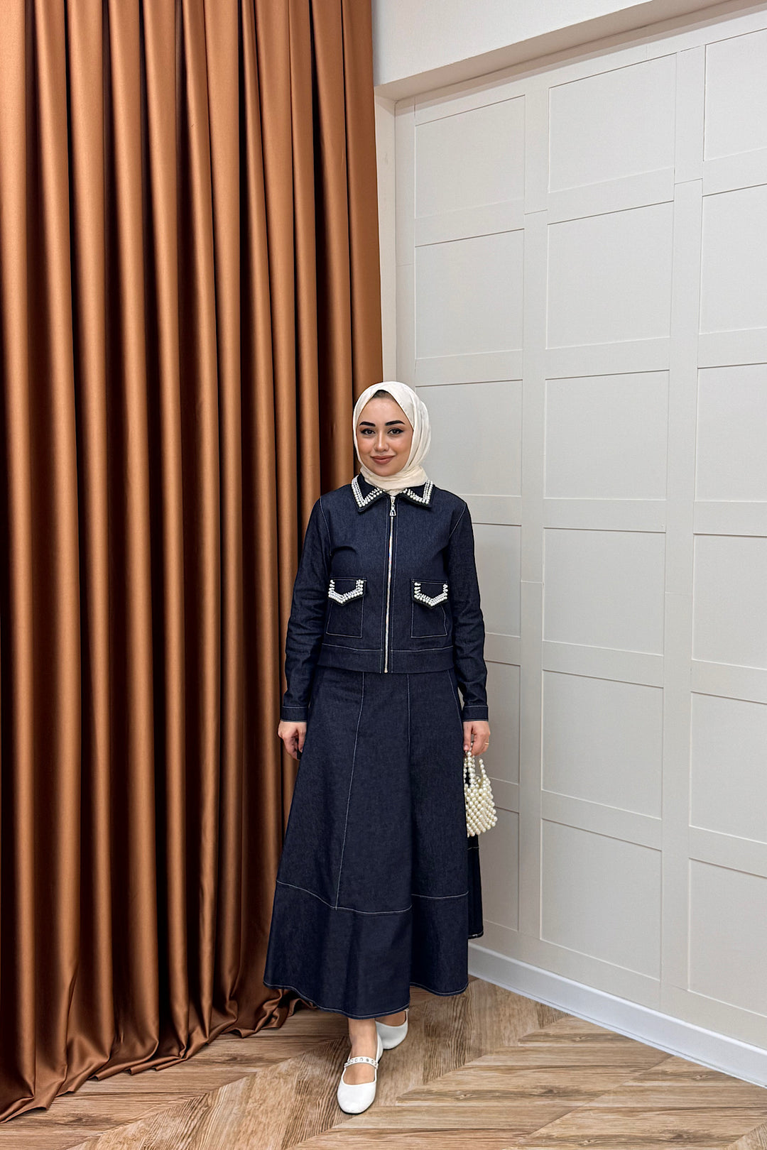 Klara İnci Detay Kot Takım Lacivert 3095-LACIVERT