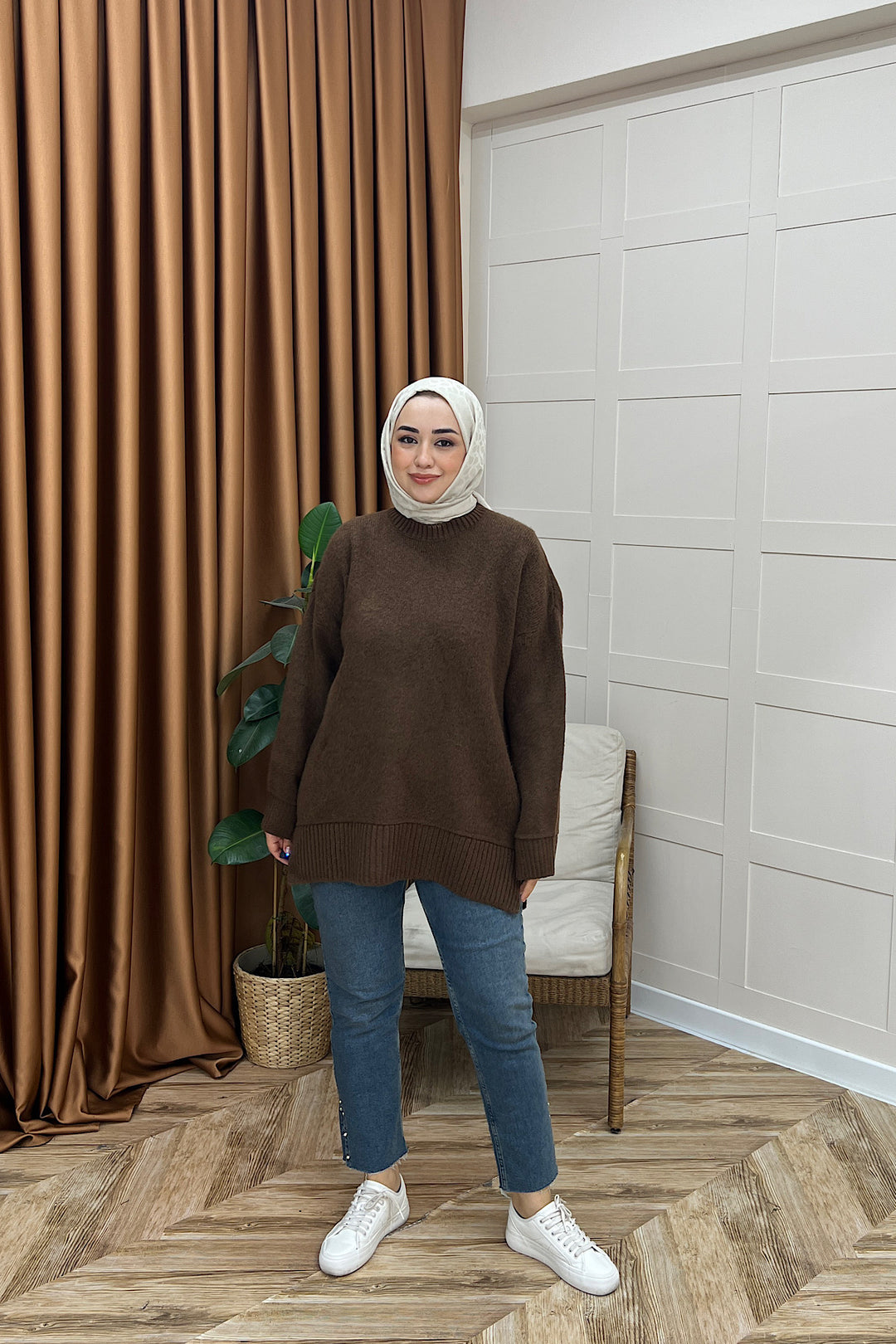 Lones Yumoş Tunik Kahverengi 26194-KAHVERENGI