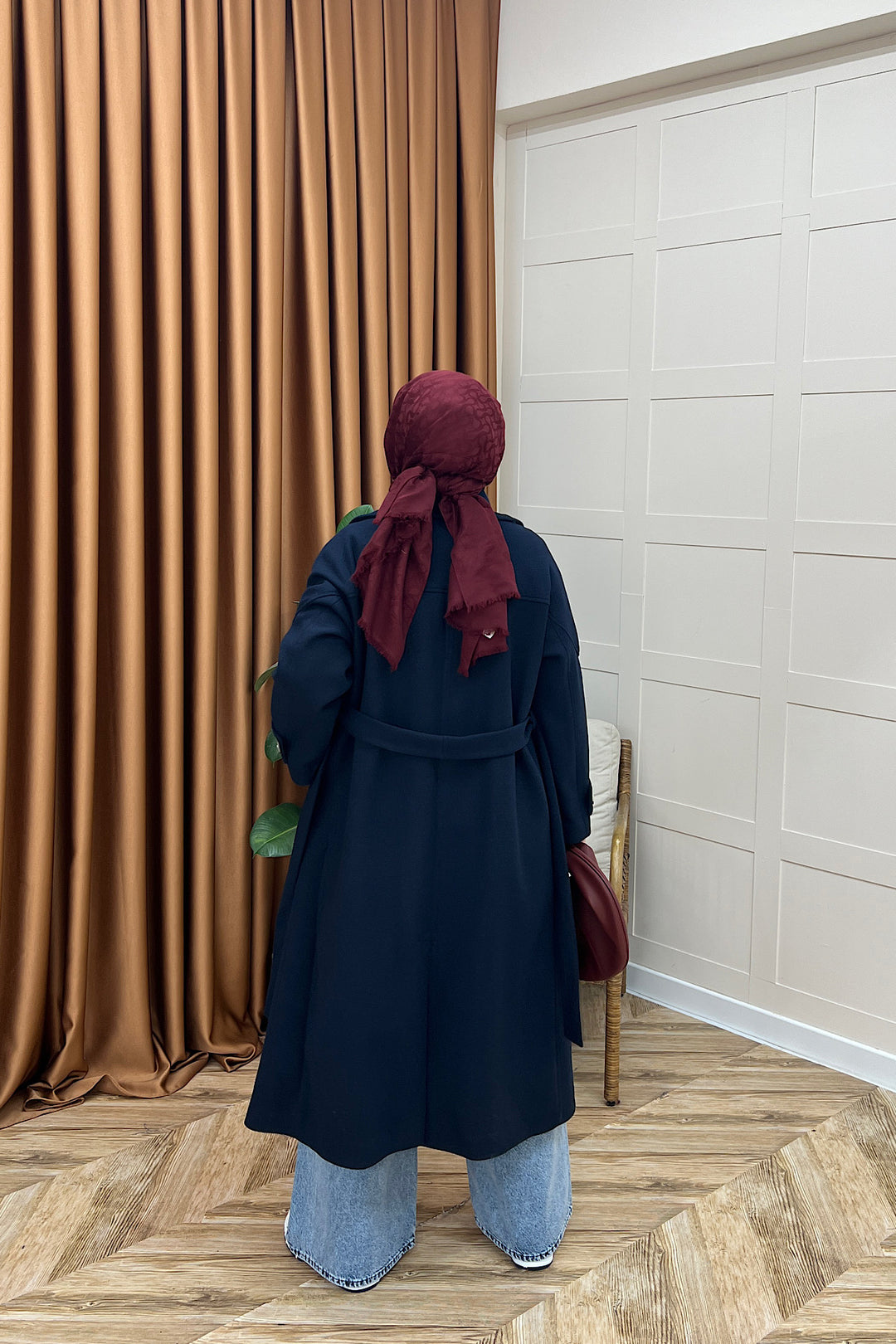 Lara Kuşaklı Kaşe Kaban Lacivert 5541-LACIVERT