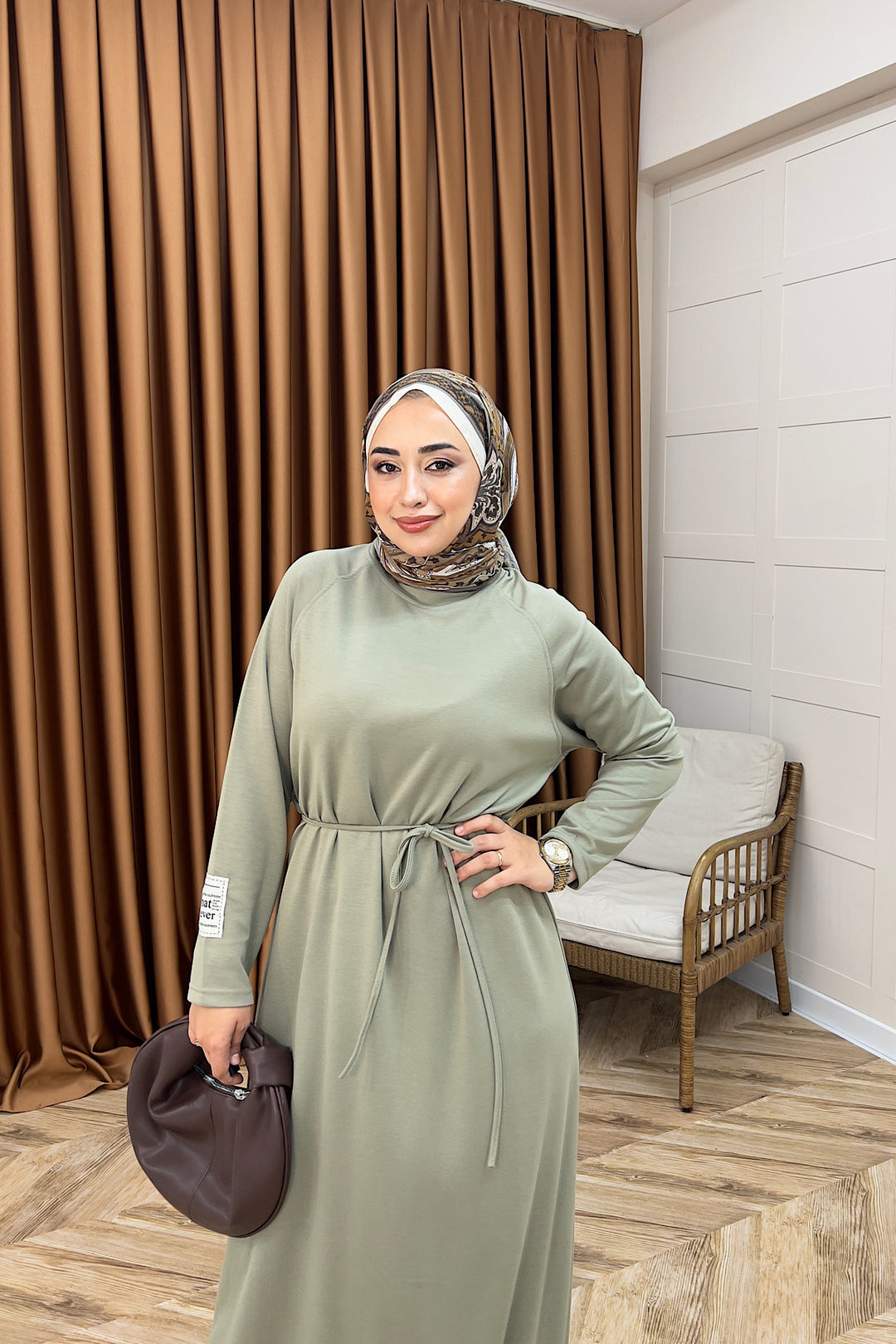 Romia Kuşaklı Elbise Yeşil 005-YESIL
