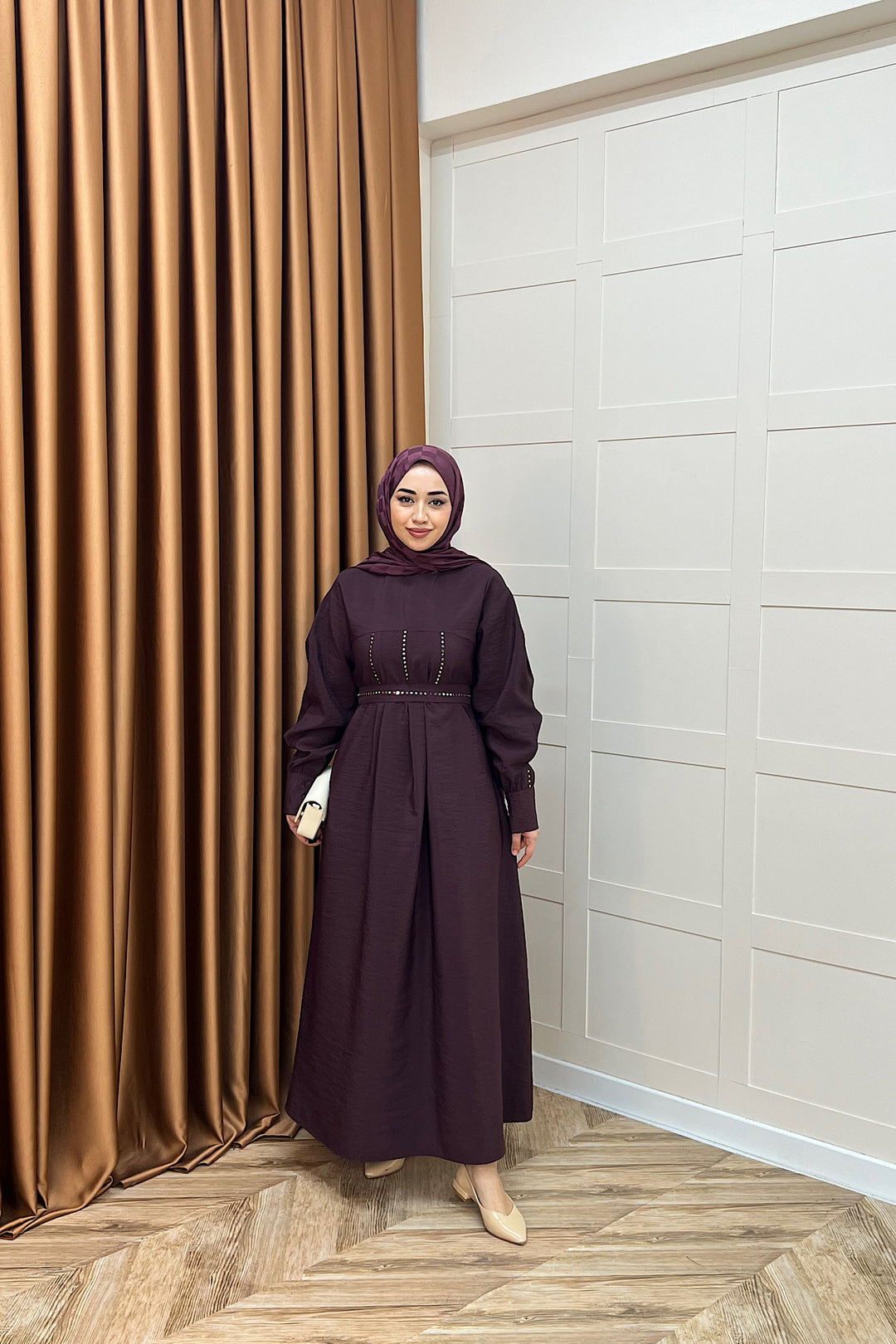 Lara Taş Detaylı Elbise Mürdüm 26030-MURDUM