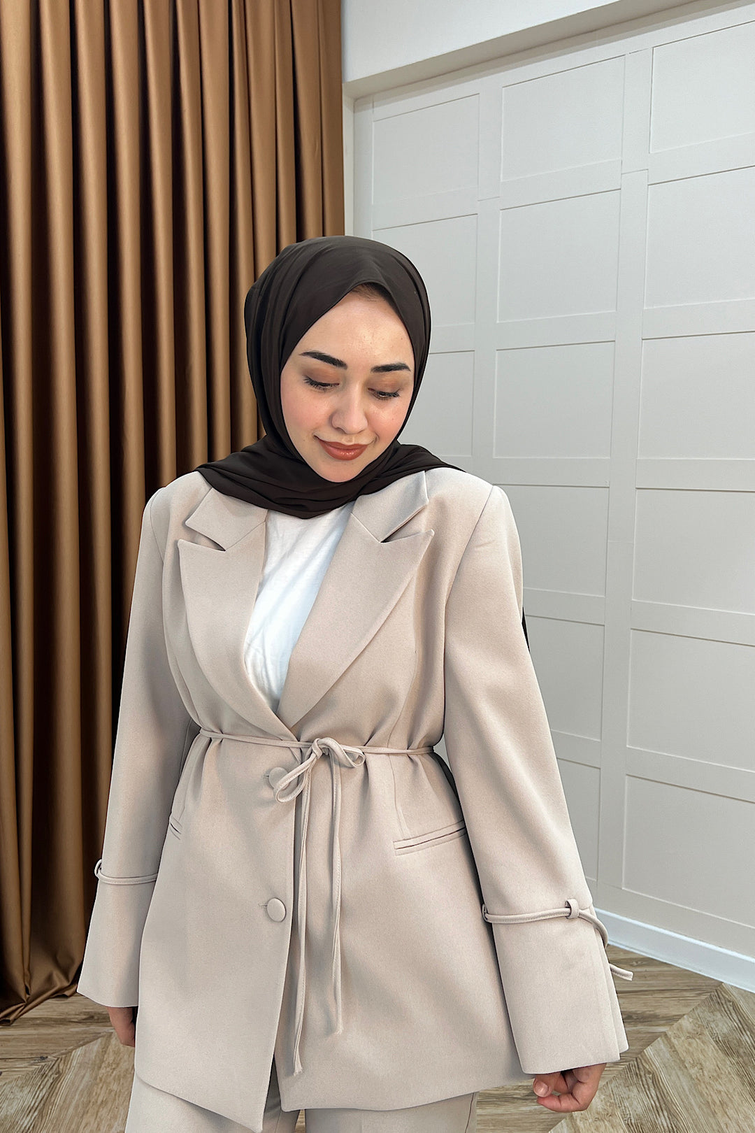 Kuşak Detay Ceket Takım Taş 5004-TAS