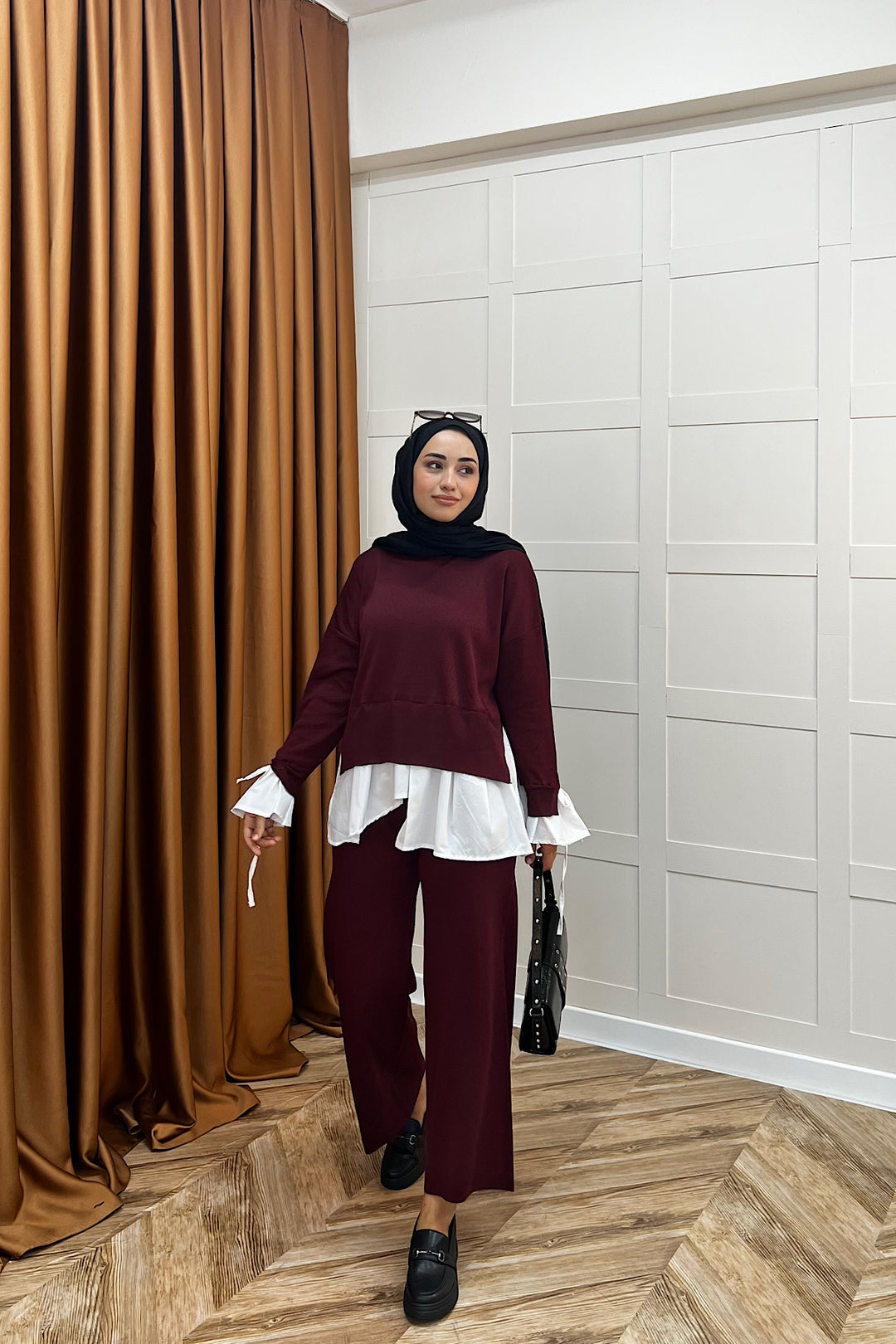 Truva Gömlek Detay Merserize Triko Takım Bordo 25350-BORDO