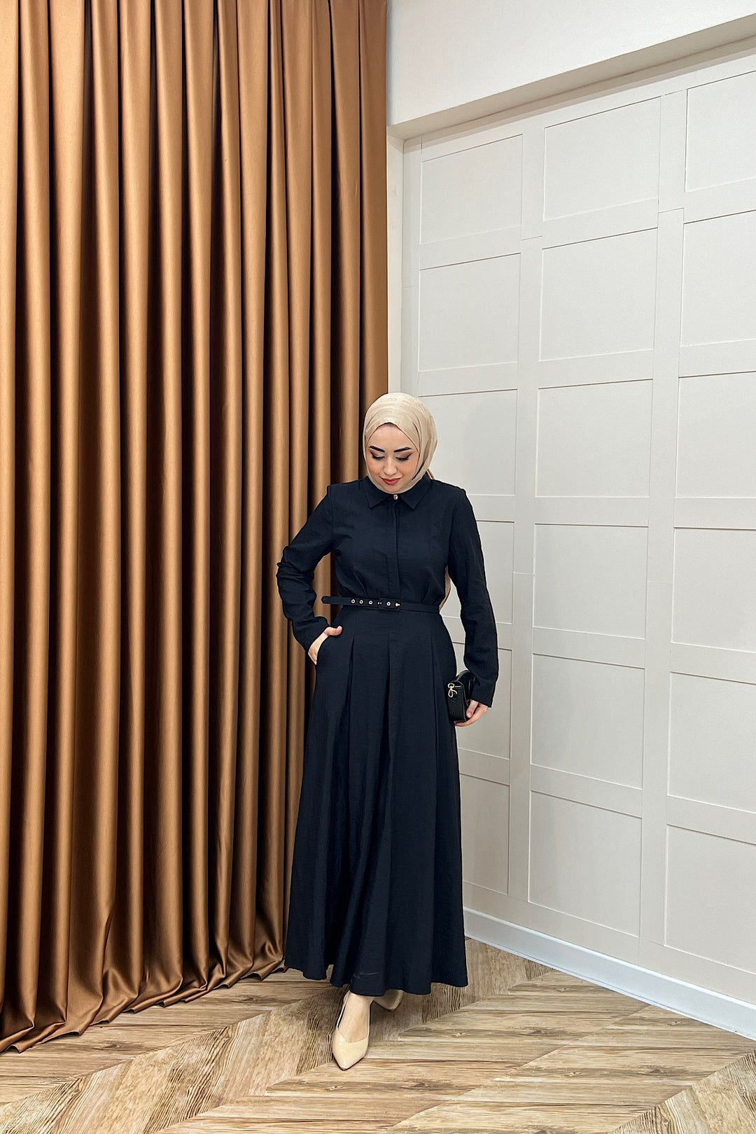 Lunia Kemerli Elbise Siyah 5010-SIYAH